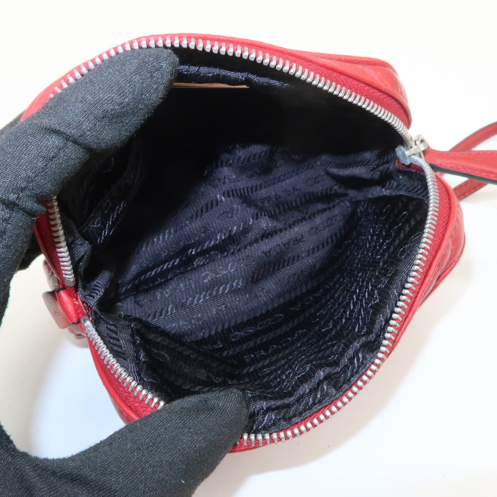 PRADA Logo Leather MiniPouch Wristlet Bag Red