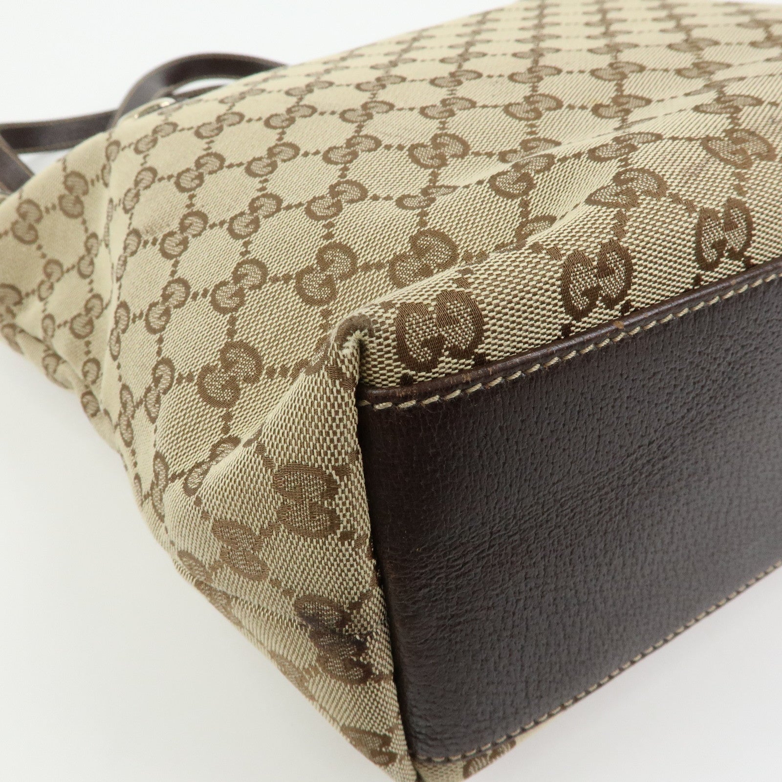 GUCCI GG Canvas Leather Tote Bag Shoulder Bag Beige Brown 153009