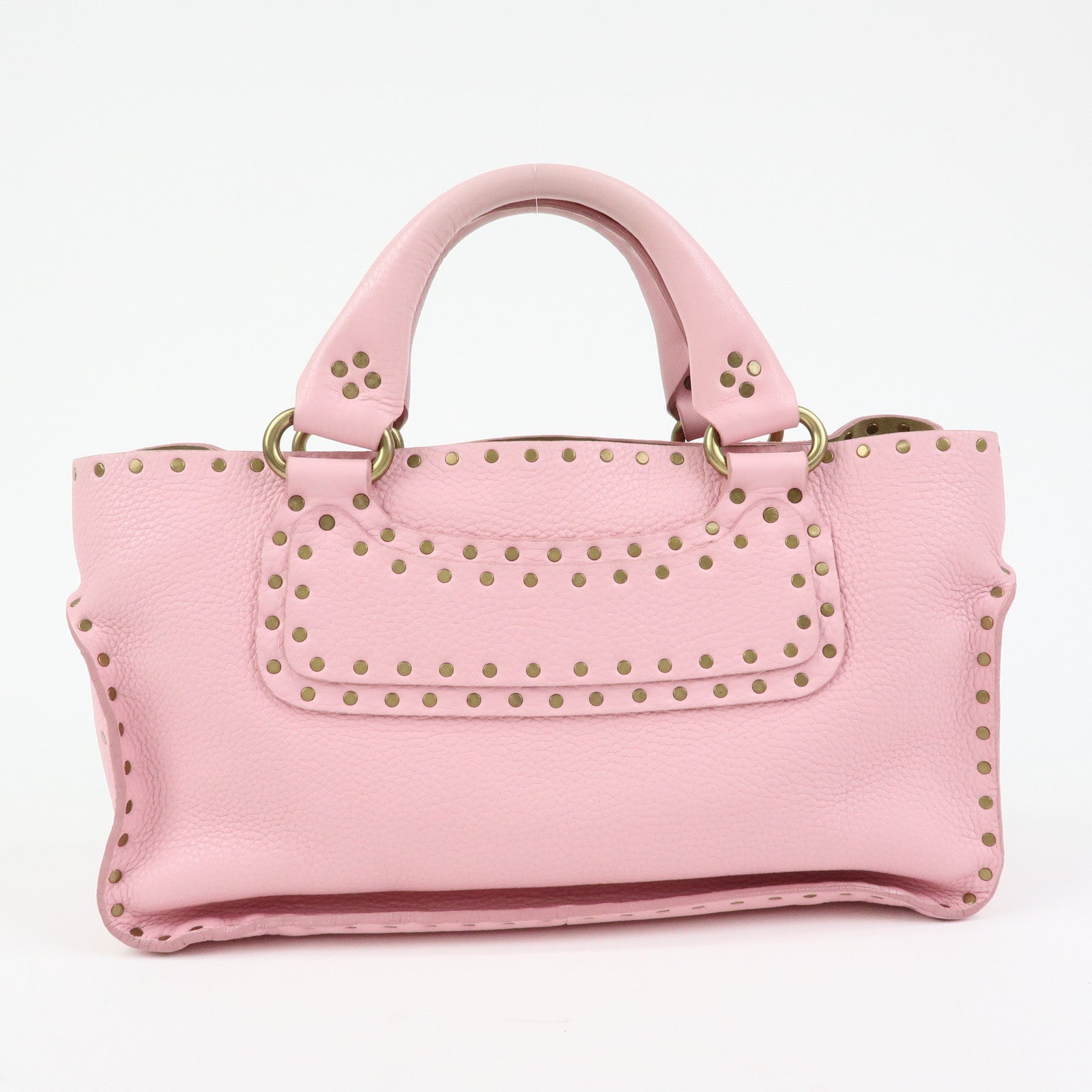 CELINE Boogie Bag Leather Studs Hand Bag Tote Bag Pink