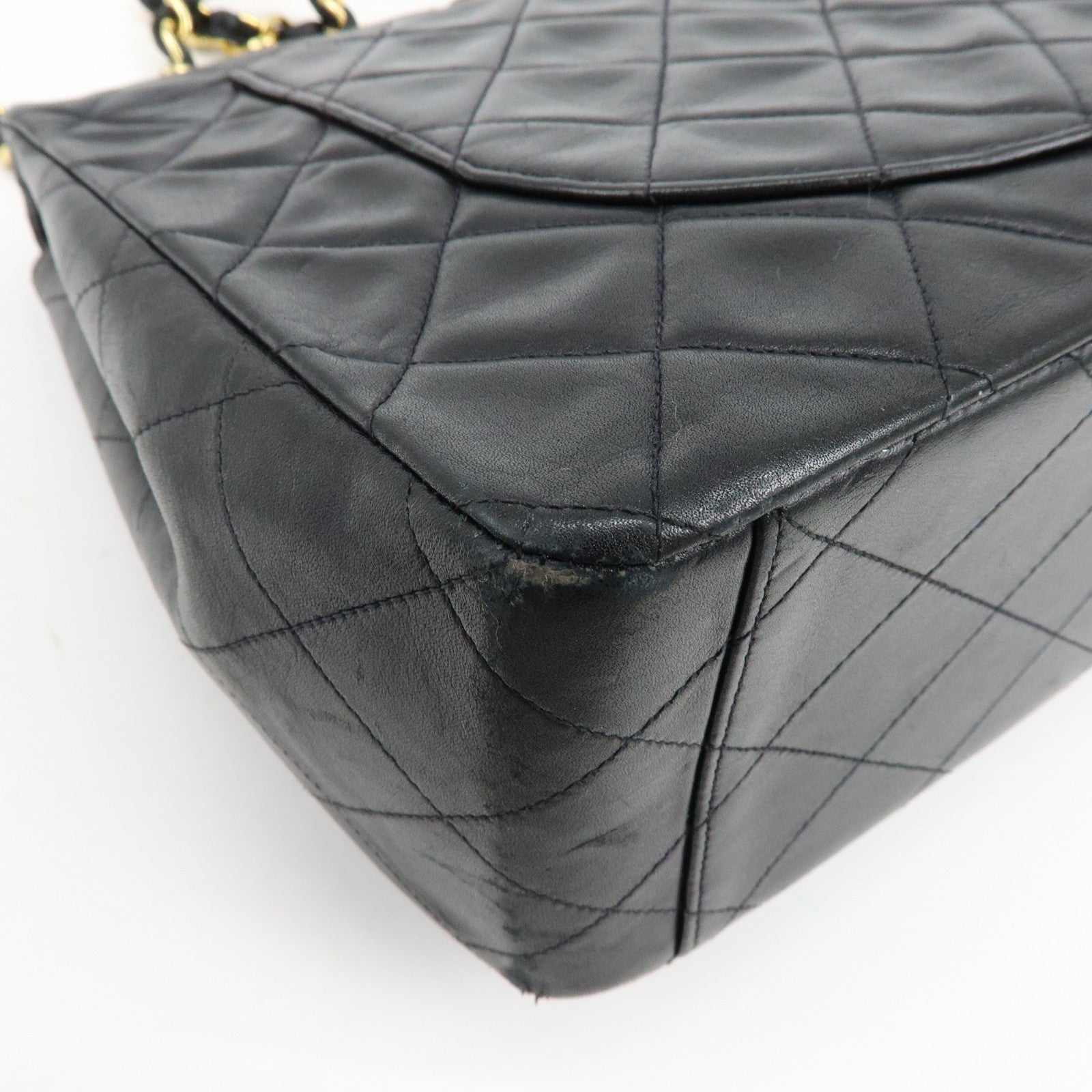 CHANEL Matelasse Lamb Skin Maxi 34 Single Flap Shoulder Bag Black
