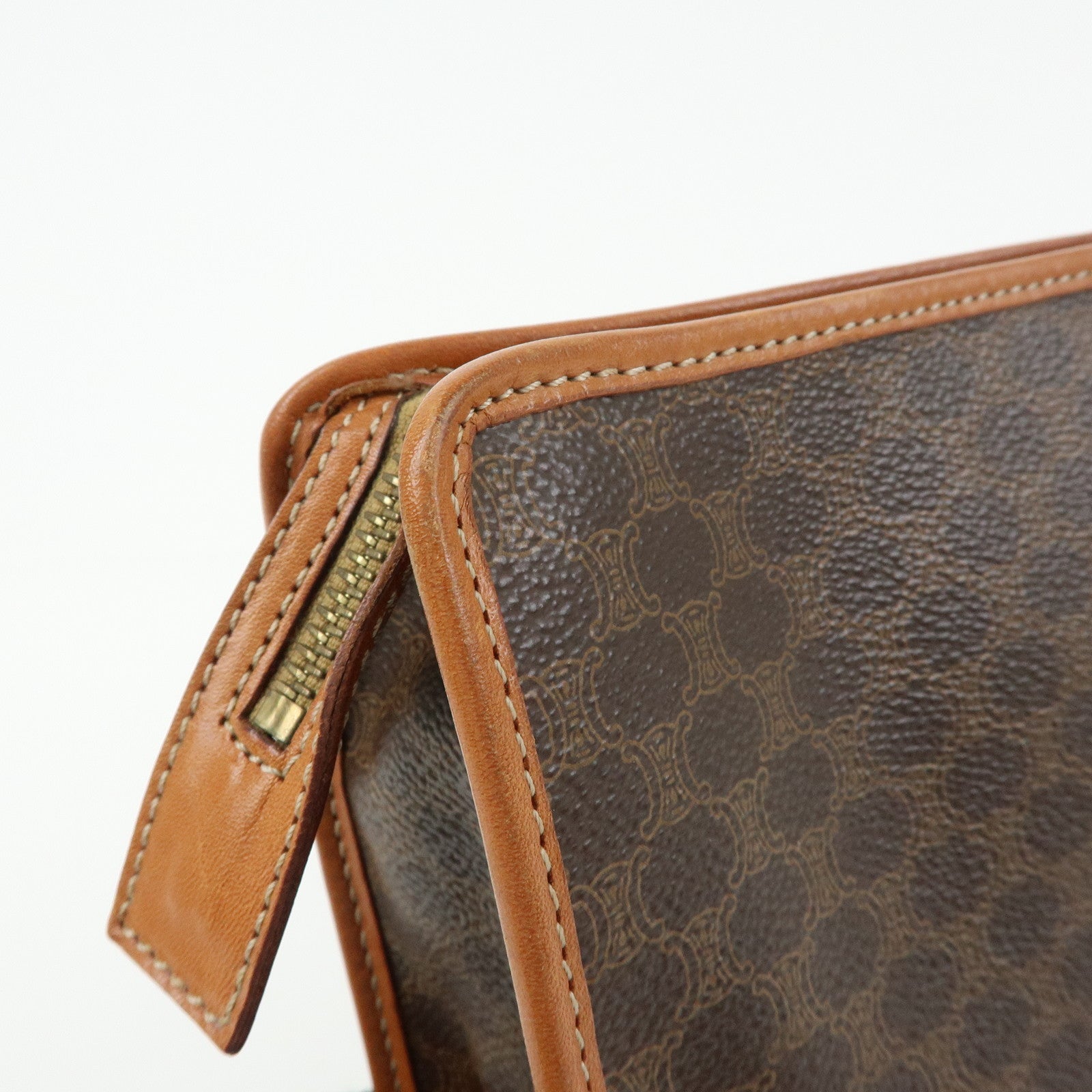 CELINE Macadam PVC Coated Canvas Leather Clutch Bag Pouch Brown