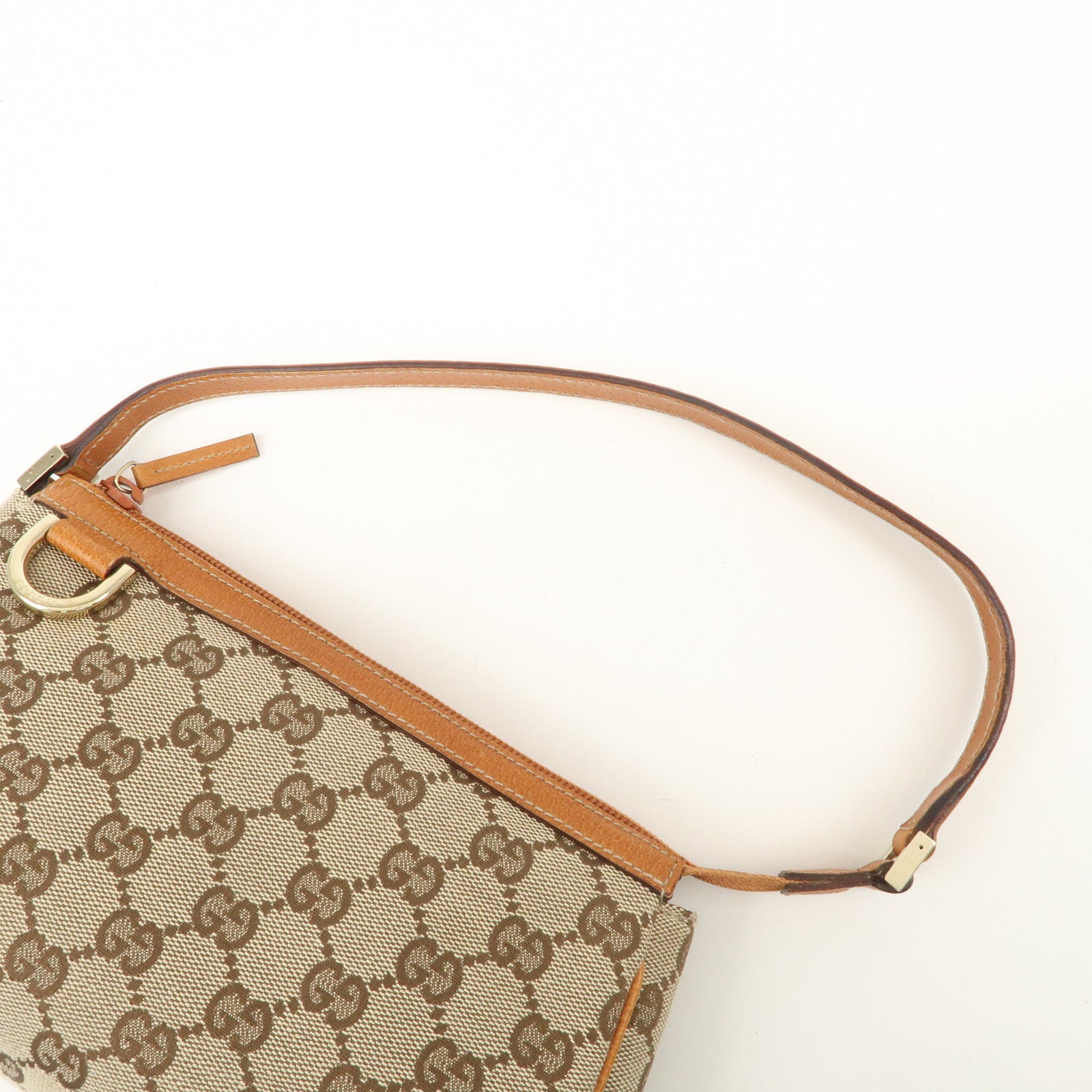 GUCCI Abbey GG Canvas Leather Hand Bag Pouch Beige Brown 145750