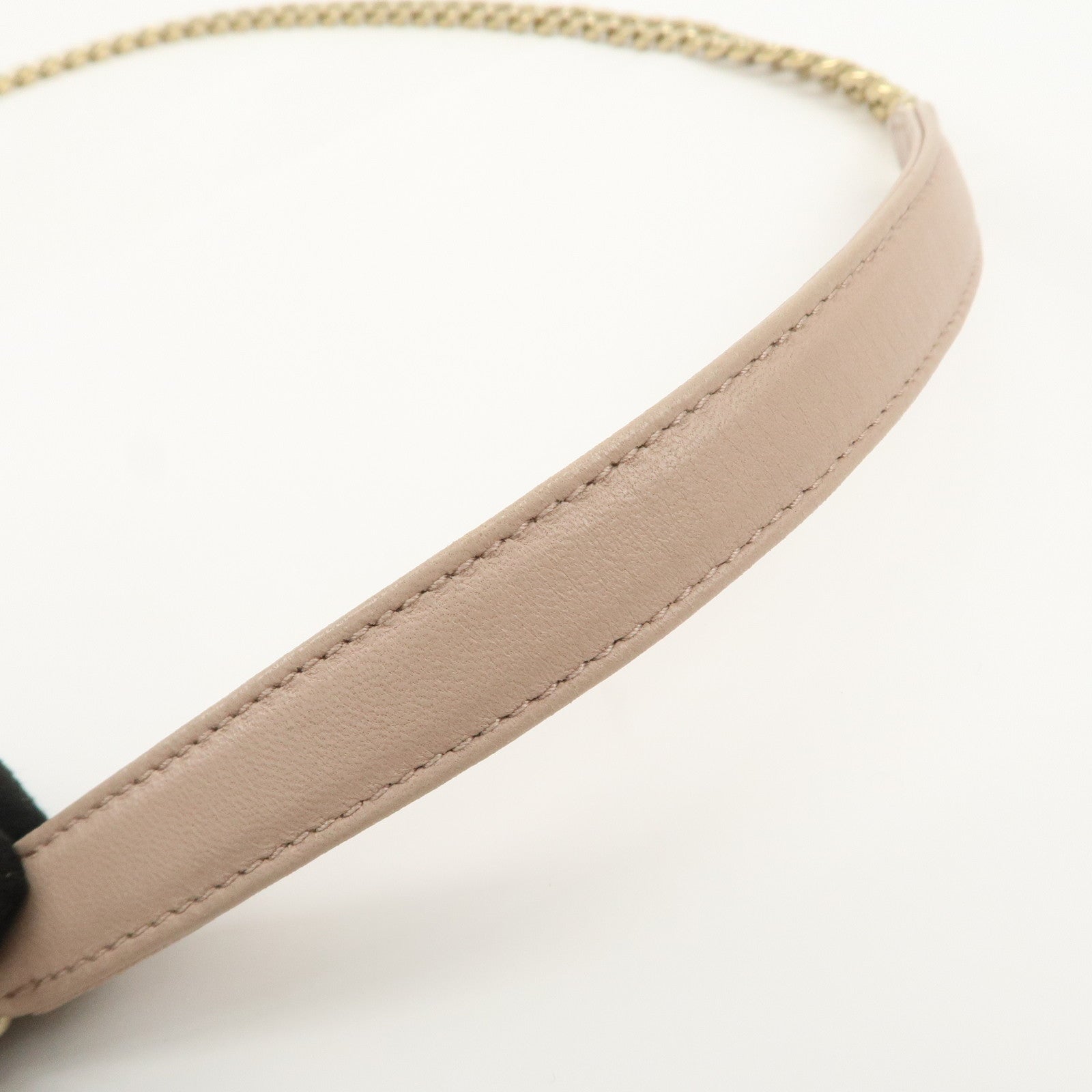 PRADA Logo Leather Gathered Chain Shoulder Bag Pink Beige 1BD147