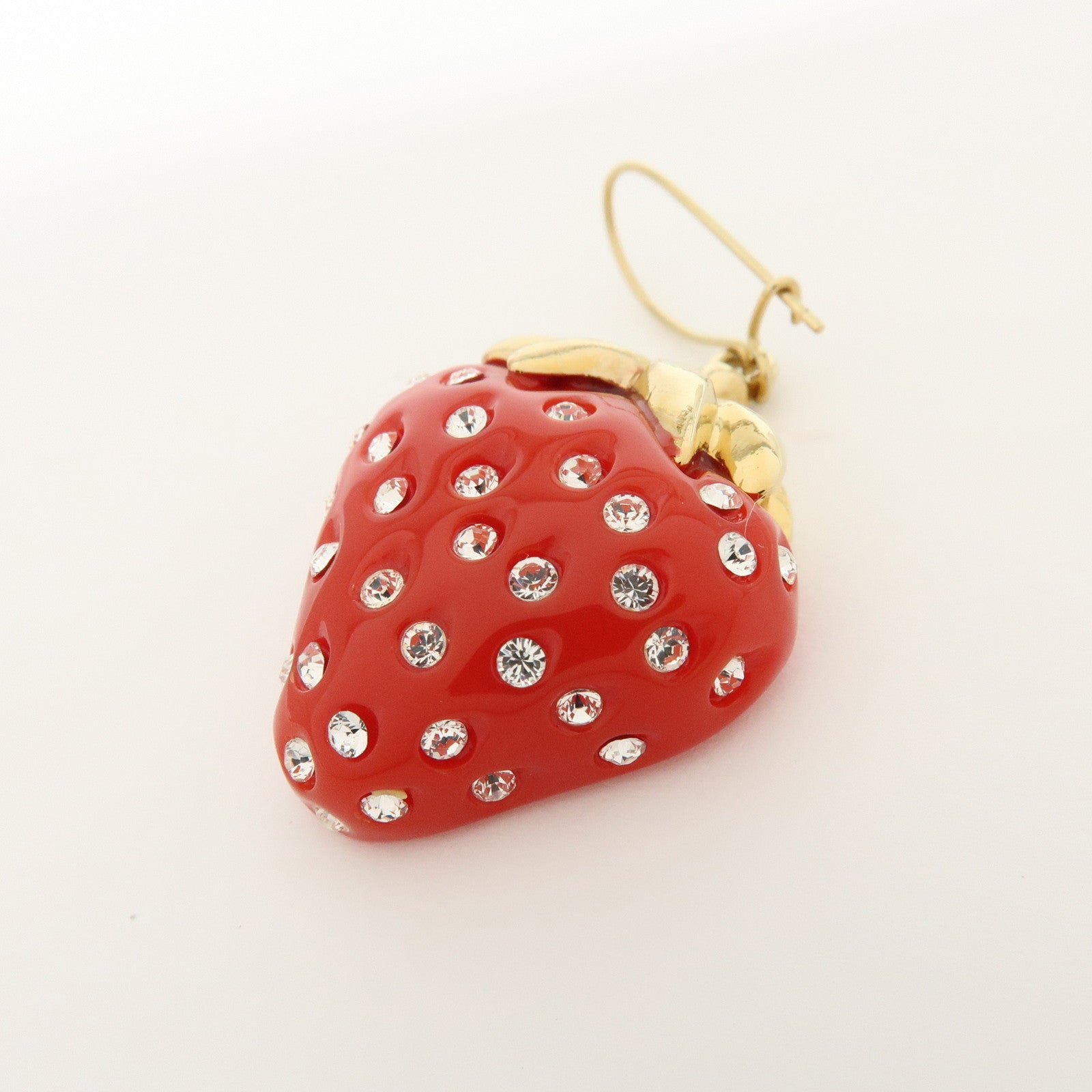 Louis Vuitton Metal Rhinestone Strawberry Earrings Gold Red M64922