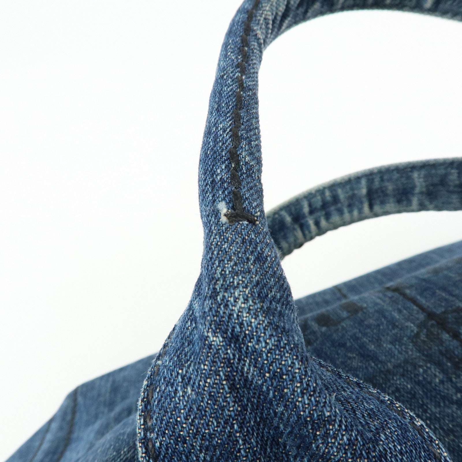 PRADA Logo Canapa Canvas Denim Tote Bag Hand Bag B1877B