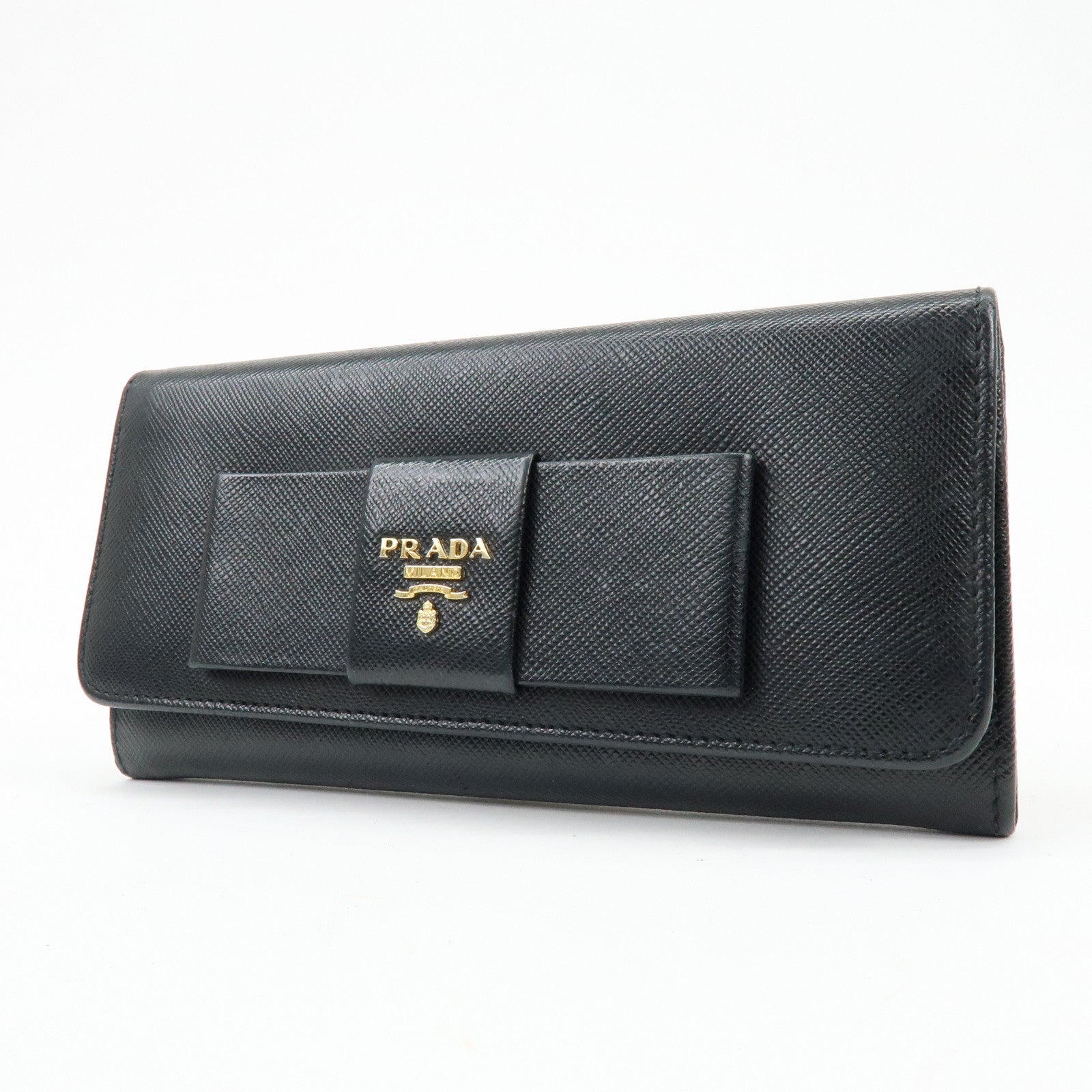 PRADA Saffiano Leather Ribbon Long Wallet Black