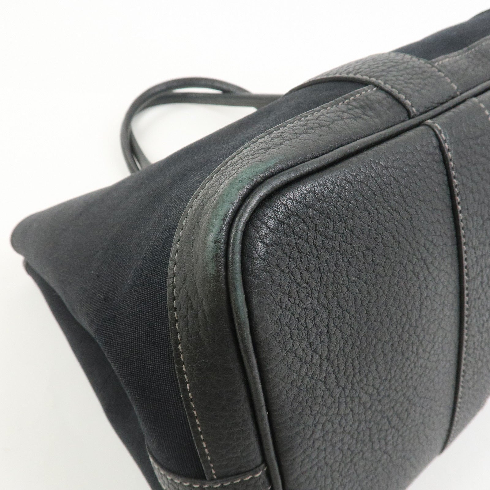 HERMES Garden Party PM Canvas Leather □K Stamped Tote Bag Black