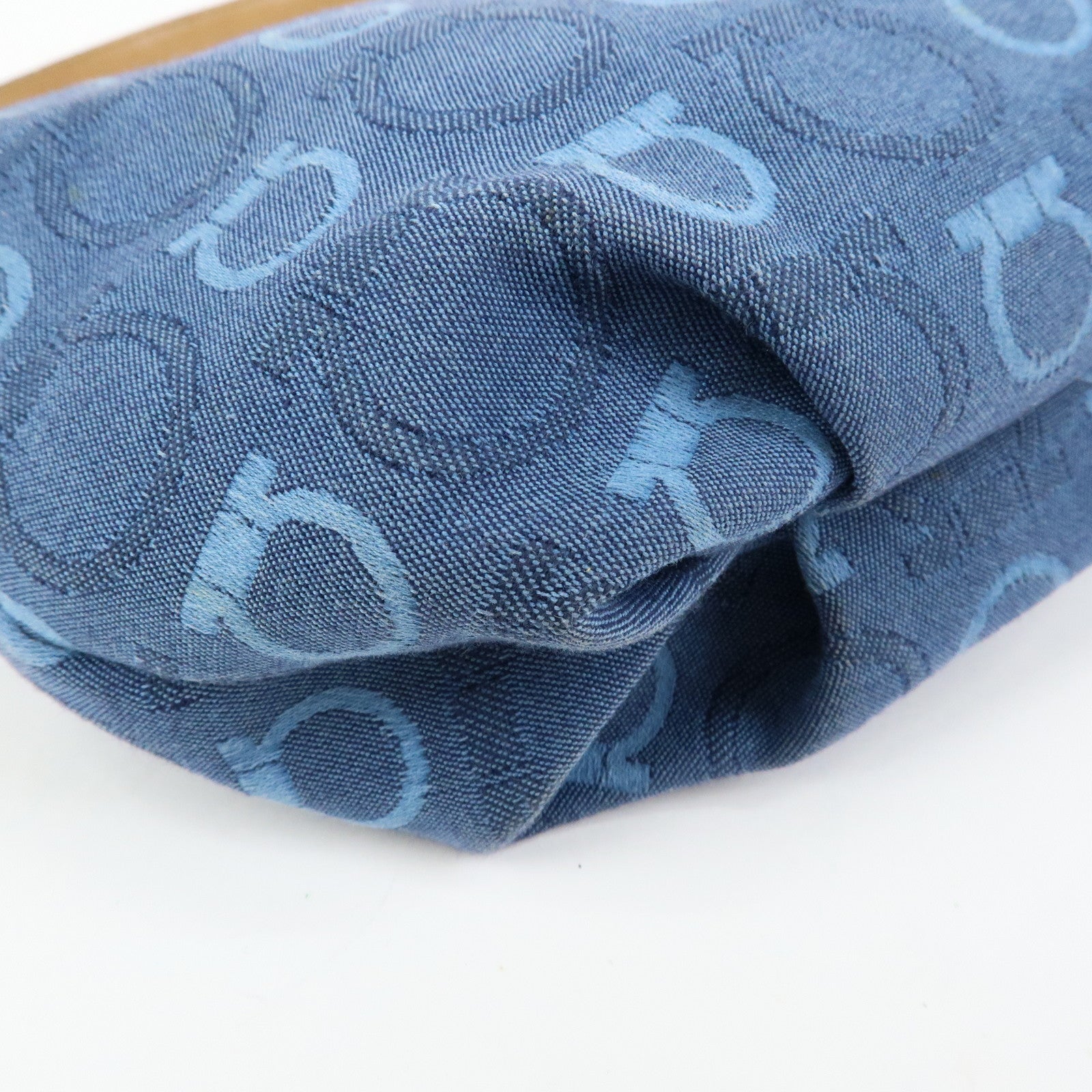 Ferragamo Gancini Canvas Leather Hand Bag Shoulder Bag Blue