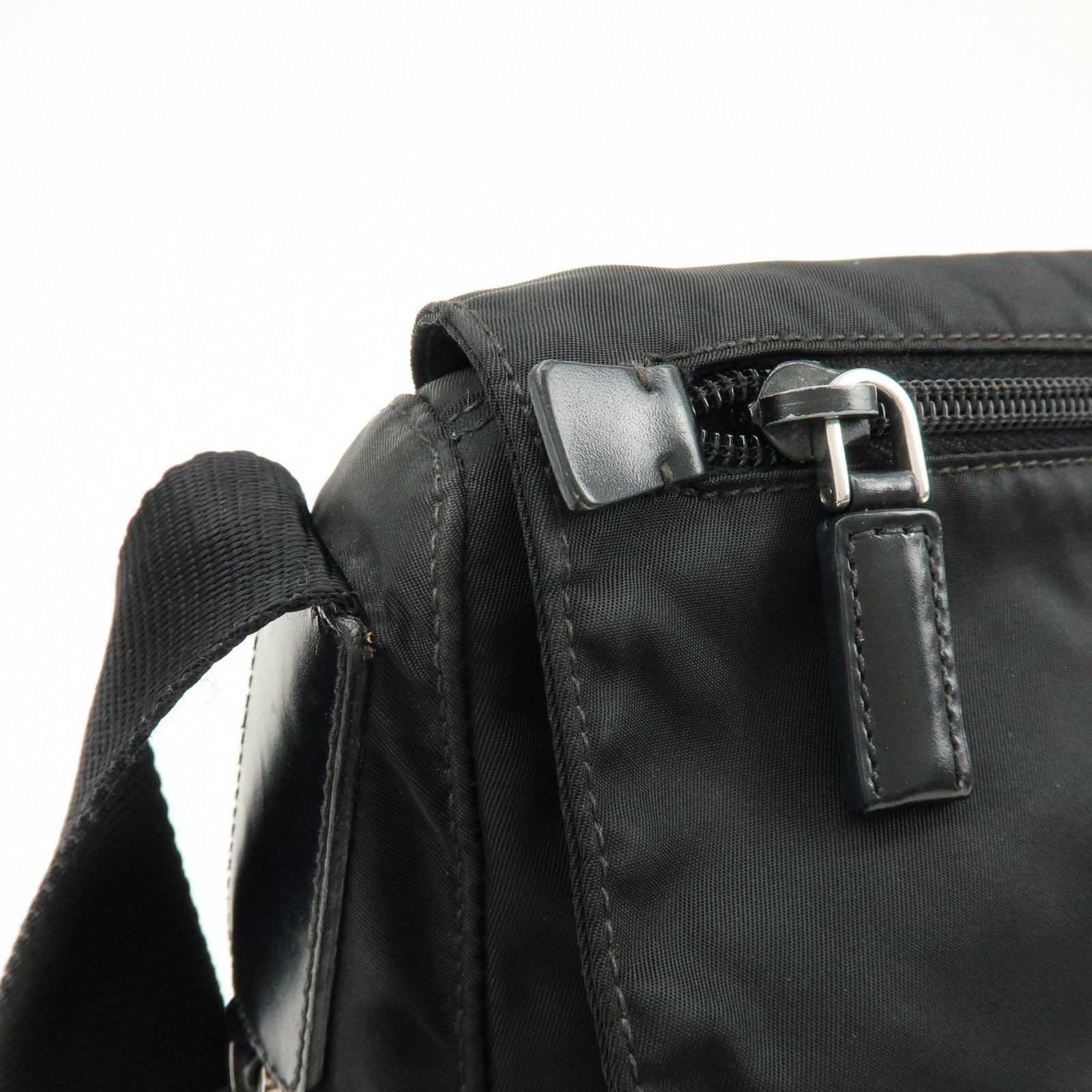 PRADA Triangle Logo Nylon Leather Shoulder Bag Crossbody Bag Black