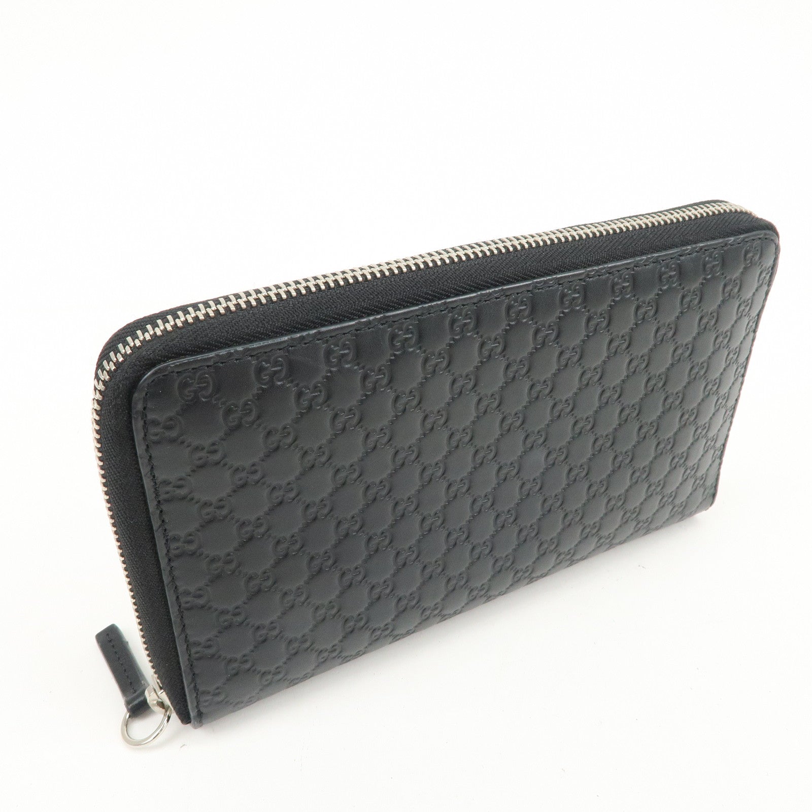 GUCCI Logo Micro Guccissima Zippy Leather Long Wallet Black 391465