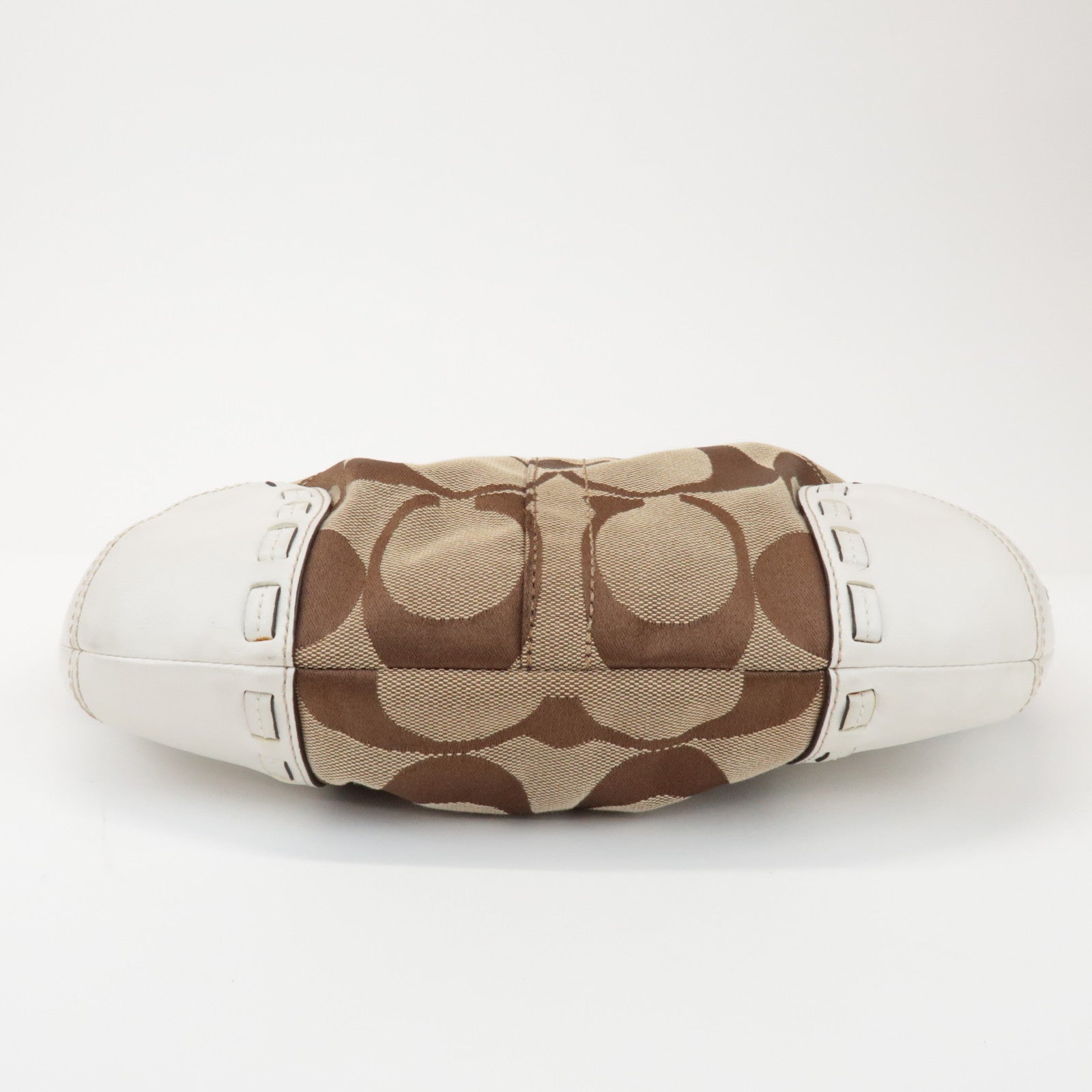 COACH Signature Canvas Leather Shoulder Bag Brown White