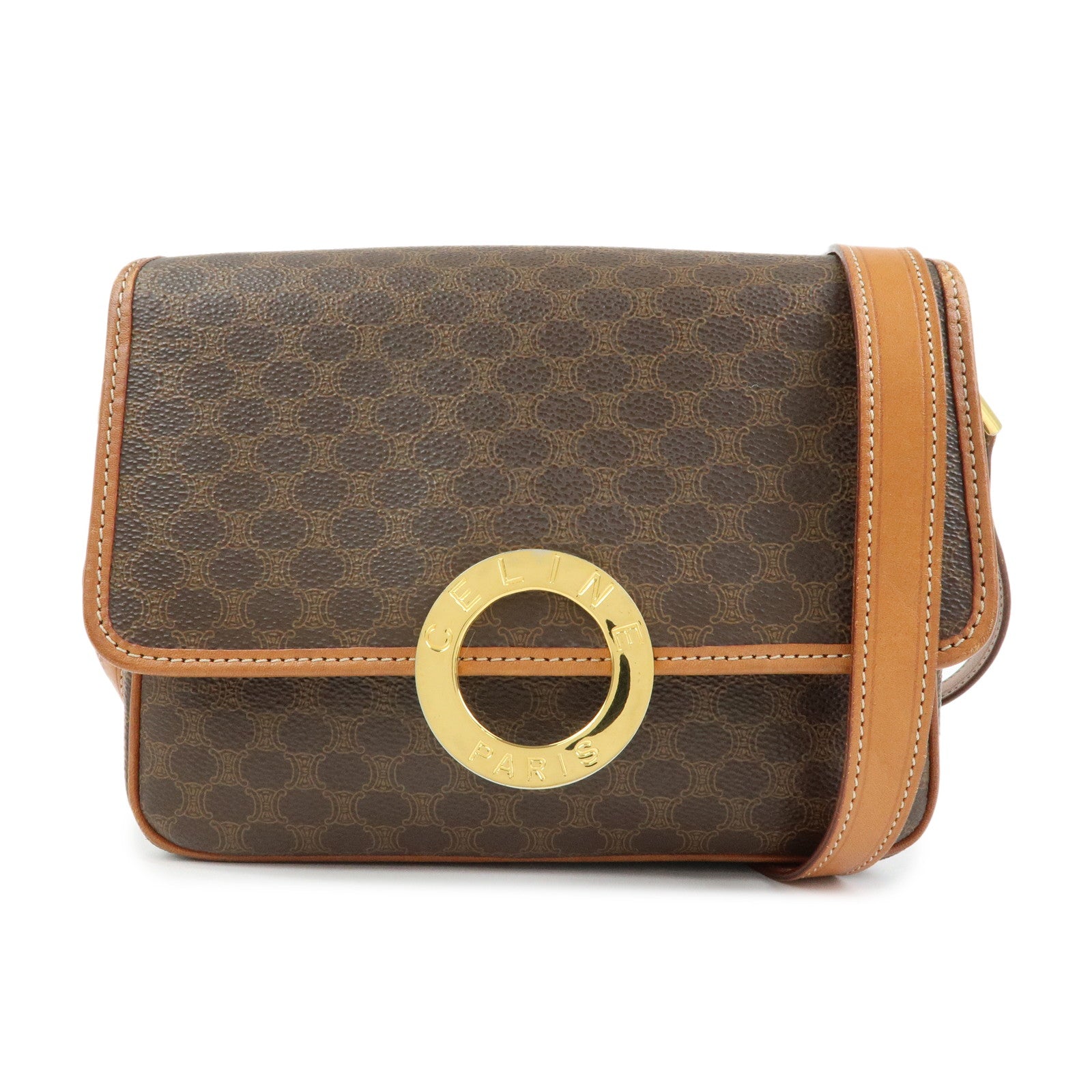 CELINE Trio PVC Leather Shoulder Bag Crossbody Bag Brown