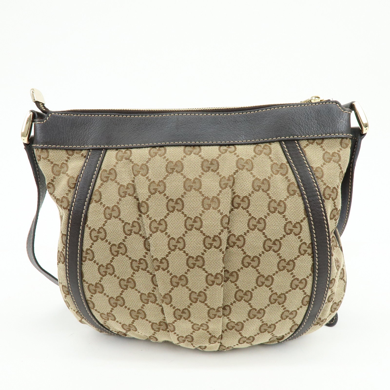 GUCCI Abbey GG Canvas Leather Shoulder Crossbody Bag Brown 203257