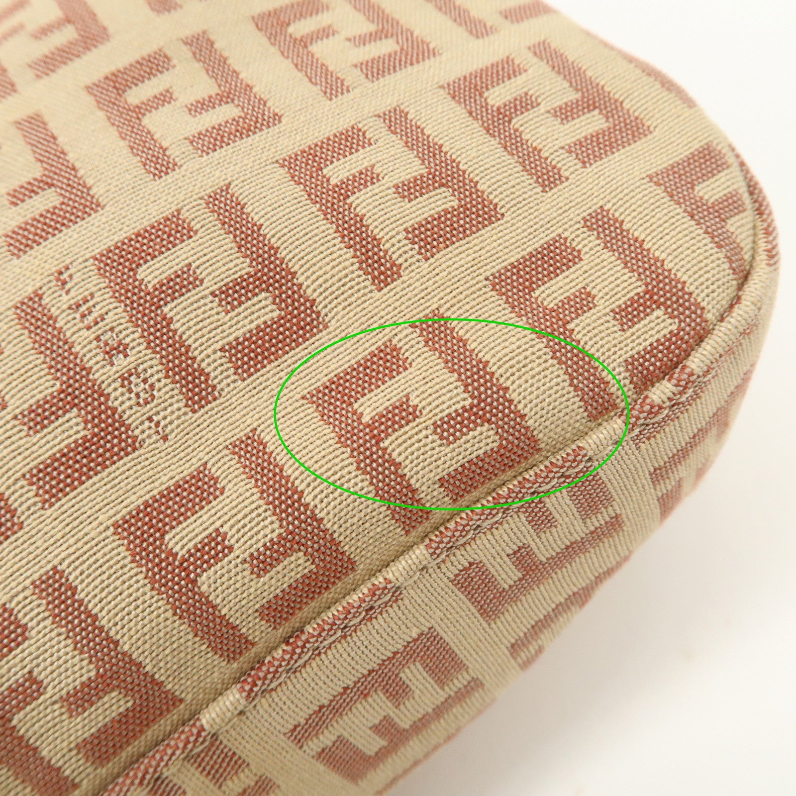 FENDI Mamma Baguette Zucchino Canvas Leather Pink Beige 8BR003 Used