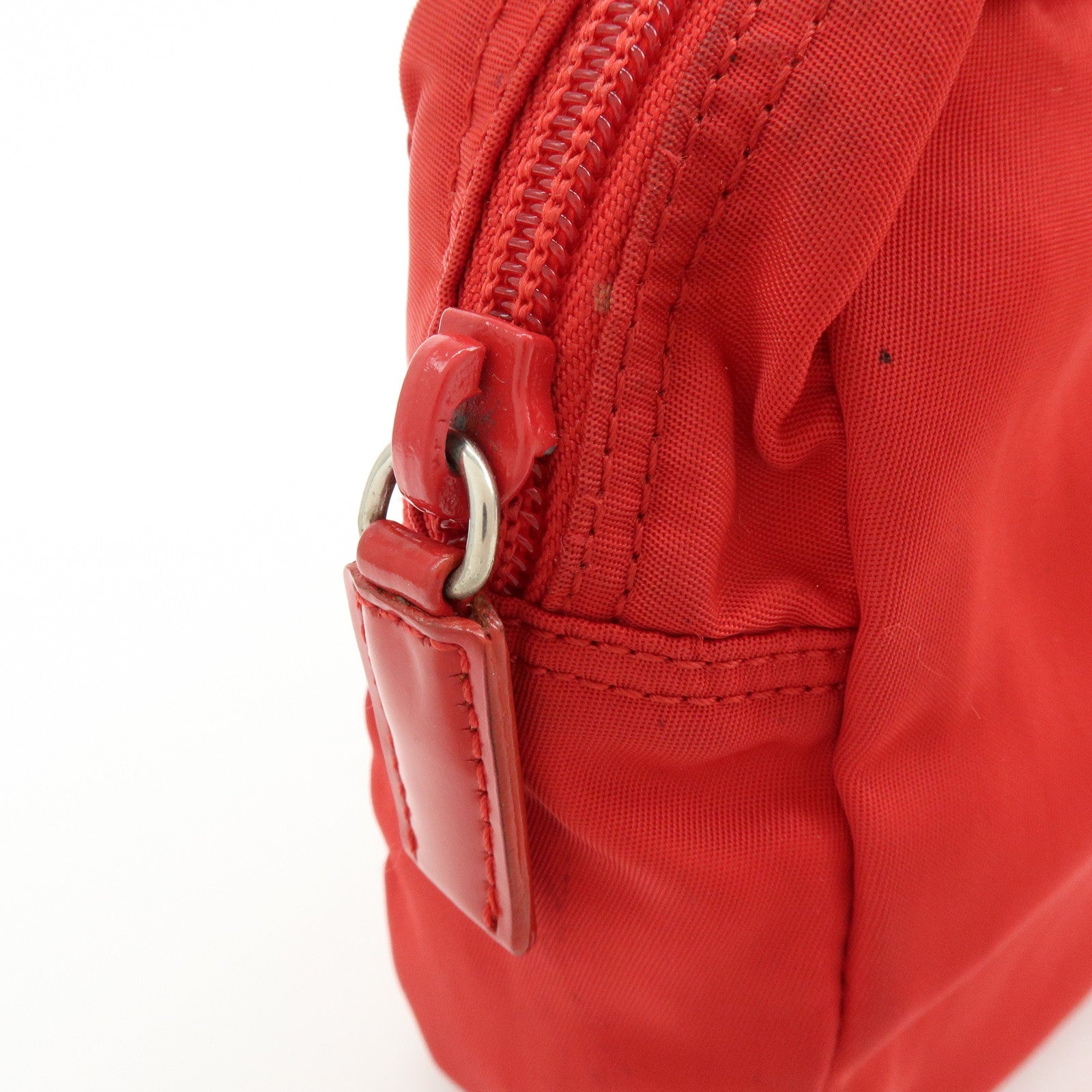 PRADA Triangle Logo Set of 2 Nylon Pouch Cosmetic Pouch Red Khaki