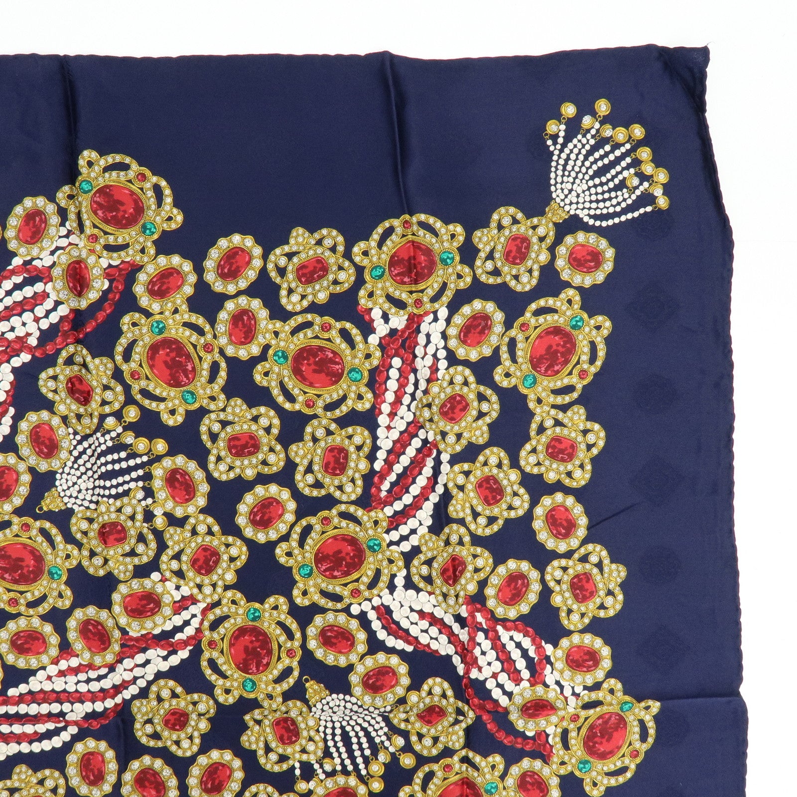 CHANEL Silk 100% Scarf Jewelry Motif Dark Navy Multicolor