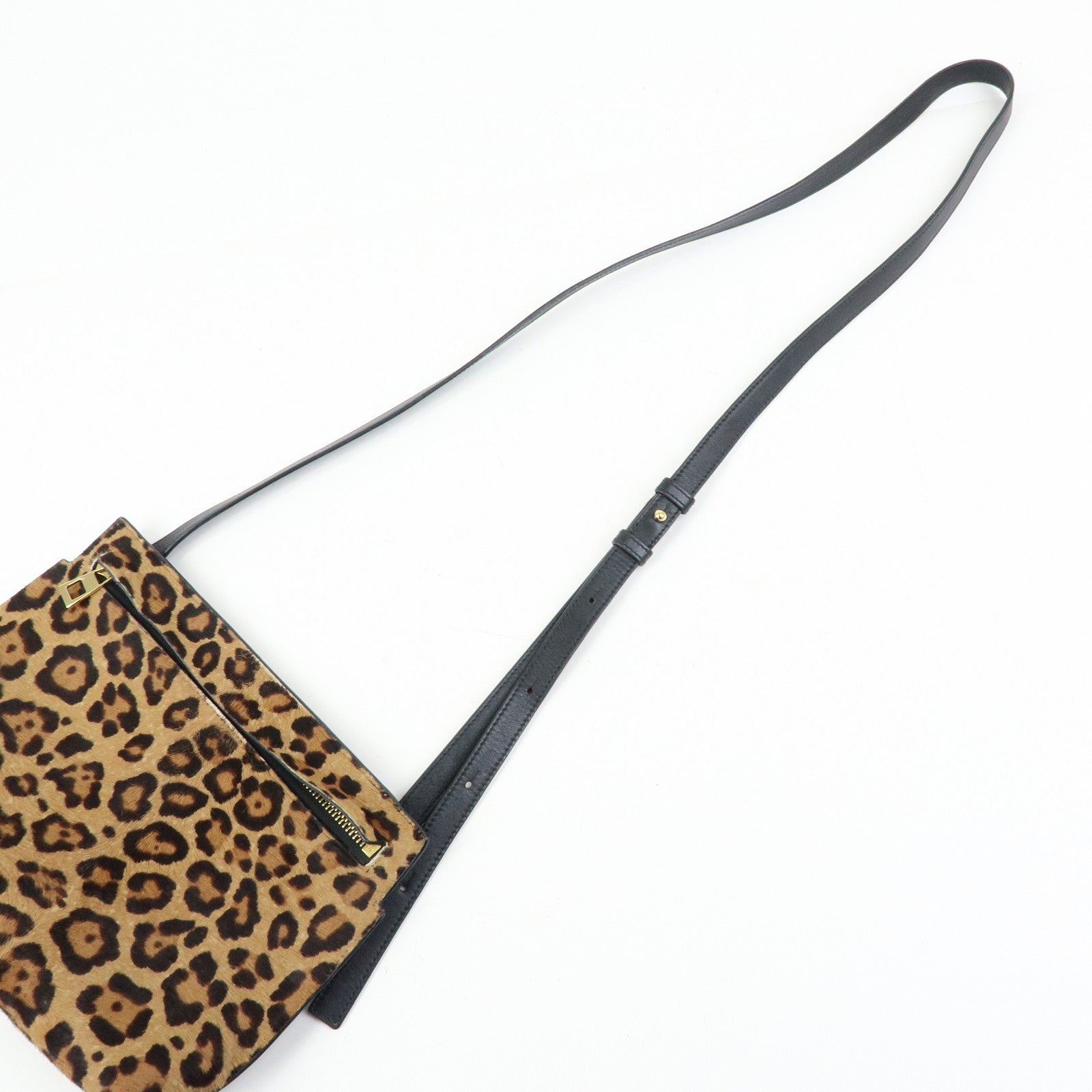 LOEWE Unborn Calf Leather Shoulder Bag Leopard Brown Black
