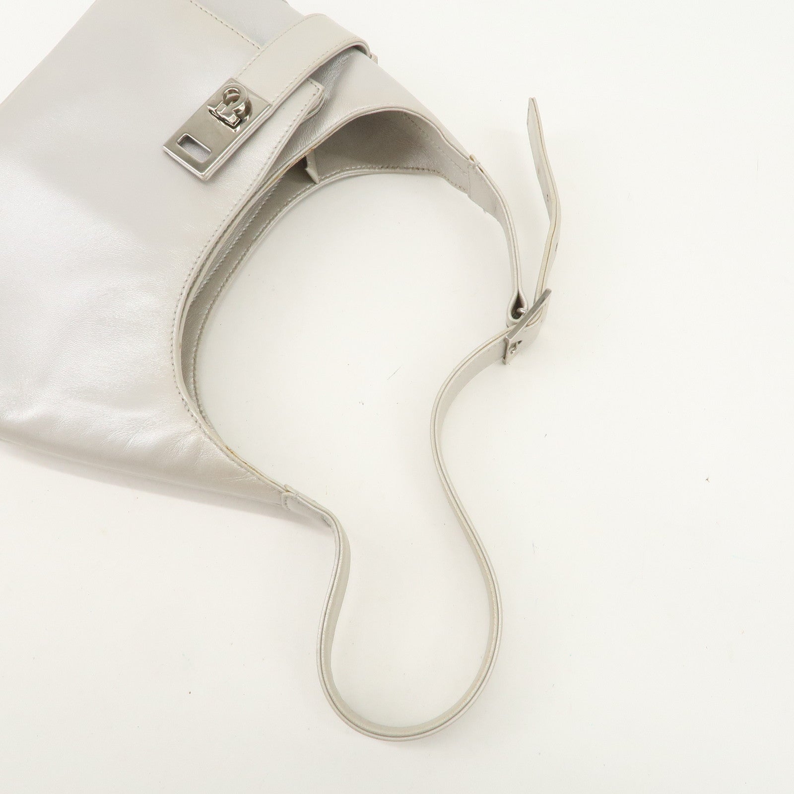 Ferragamo Gancini Leather Shoulder Bag Hand Bag Silver Used