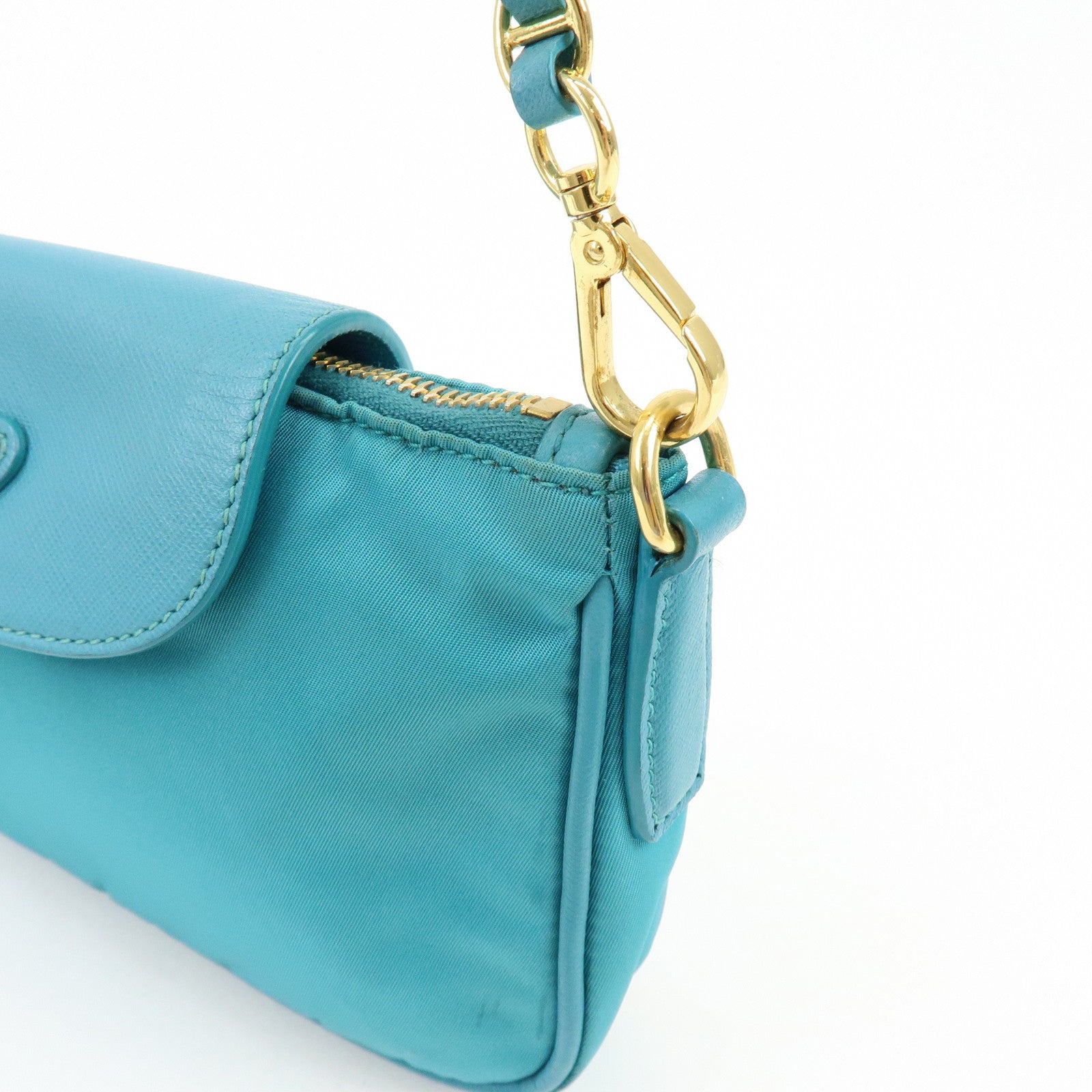PRADA Triangle Logo Nylon Saffiano Leather Shoulder Bag Blue