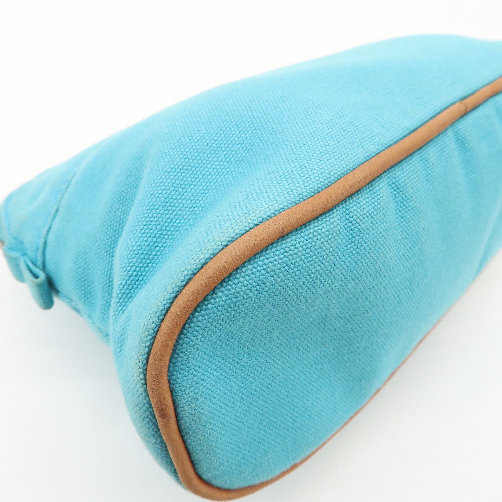 HERMES Set of 2 Leather Canvas Pouch Cosmetic Pouch Pink Blue Used