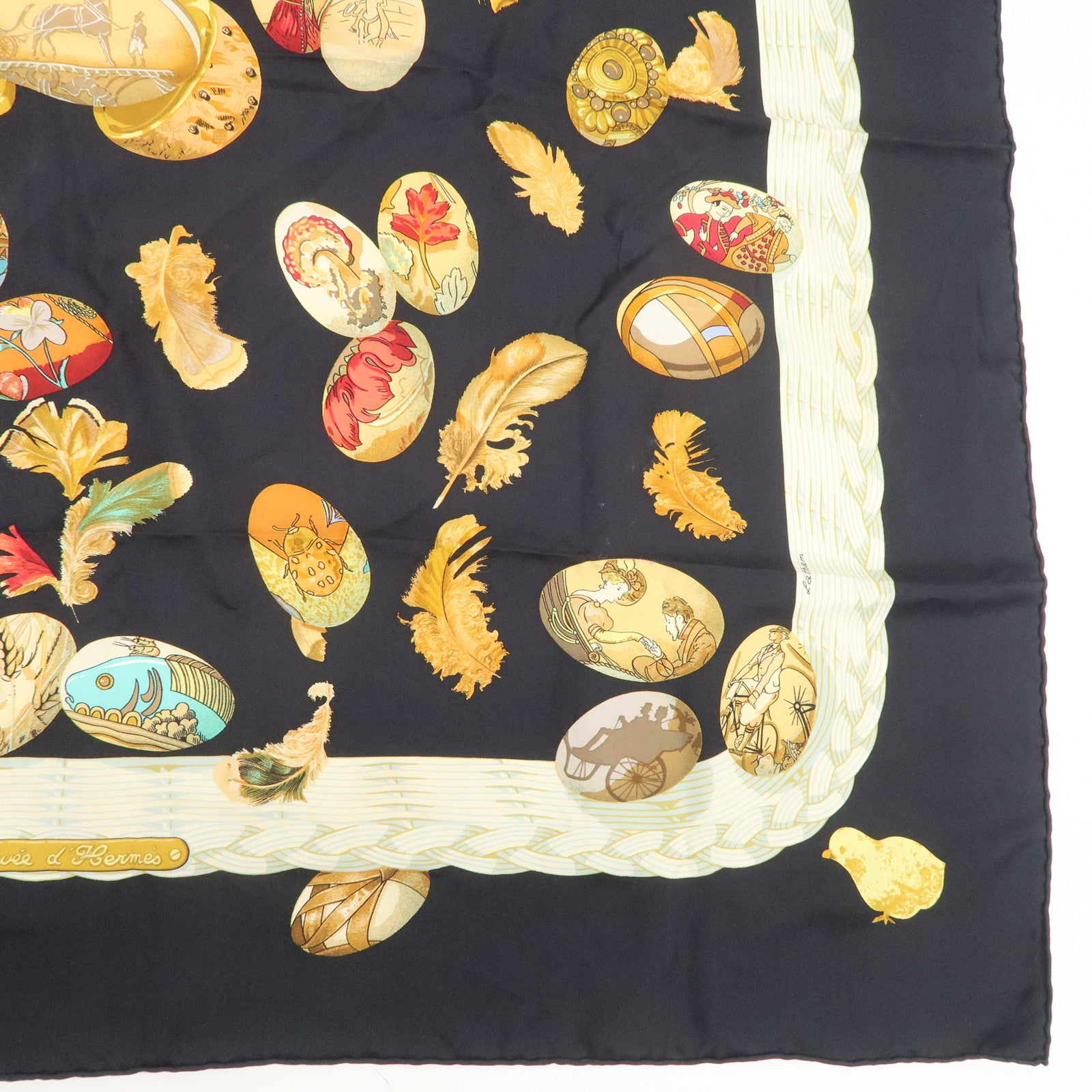 HERMES Carre 90 Silk 100% COUVEE D'HERMES Scarf Black Brown