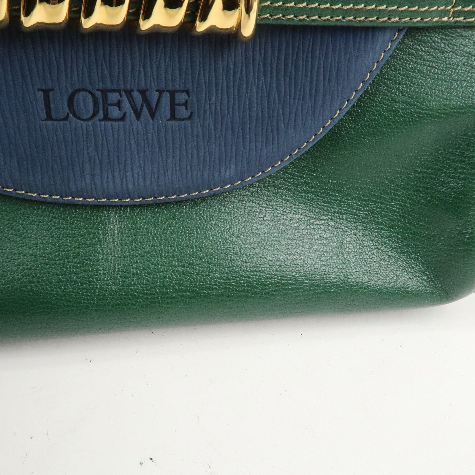 LOEWE Velazquez Suede Leather Clutch Bag Green Blue Gold HDW