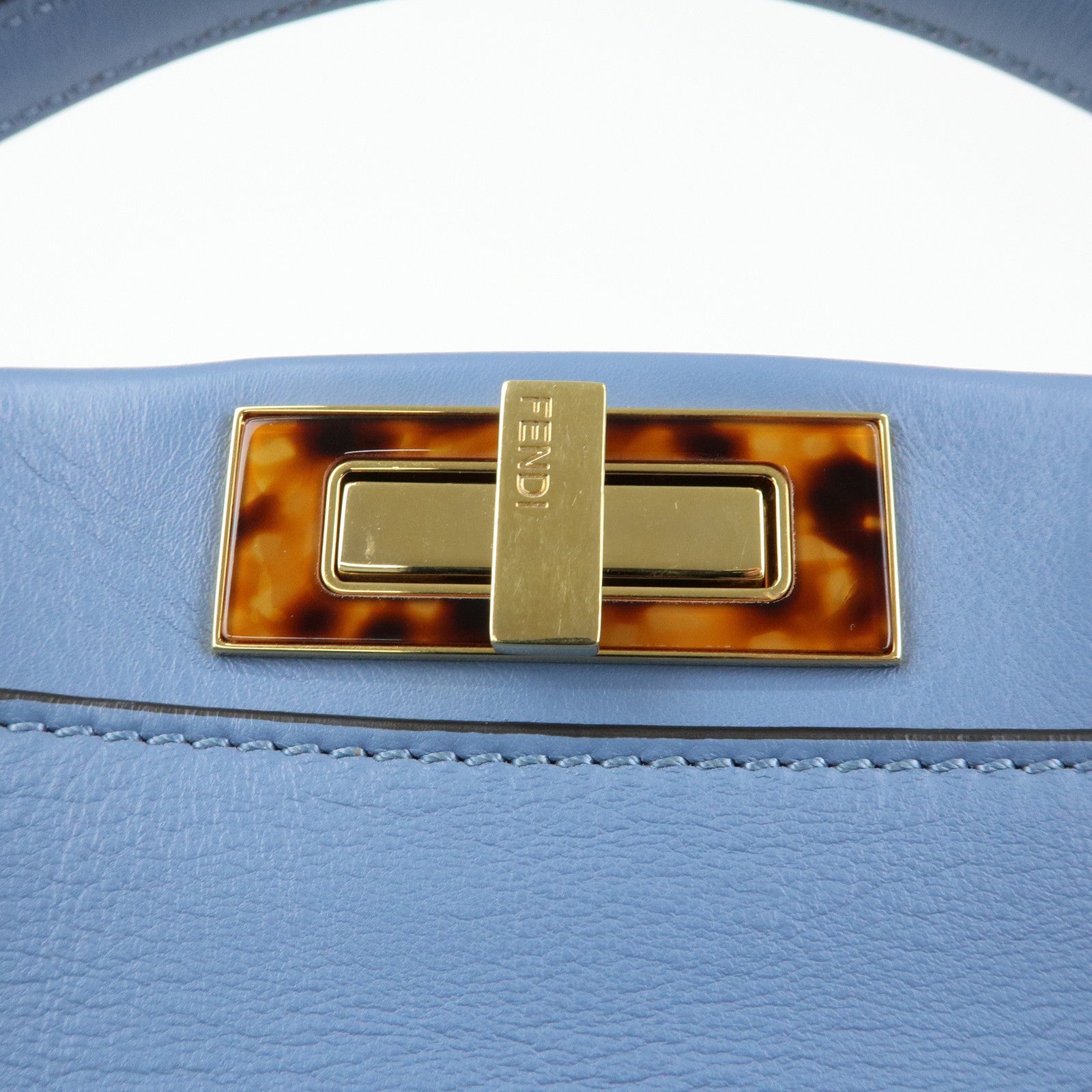 FENDI Peekaboo Leather 2Way Bag Tote Shoulder Bag Light Blue 8BN210