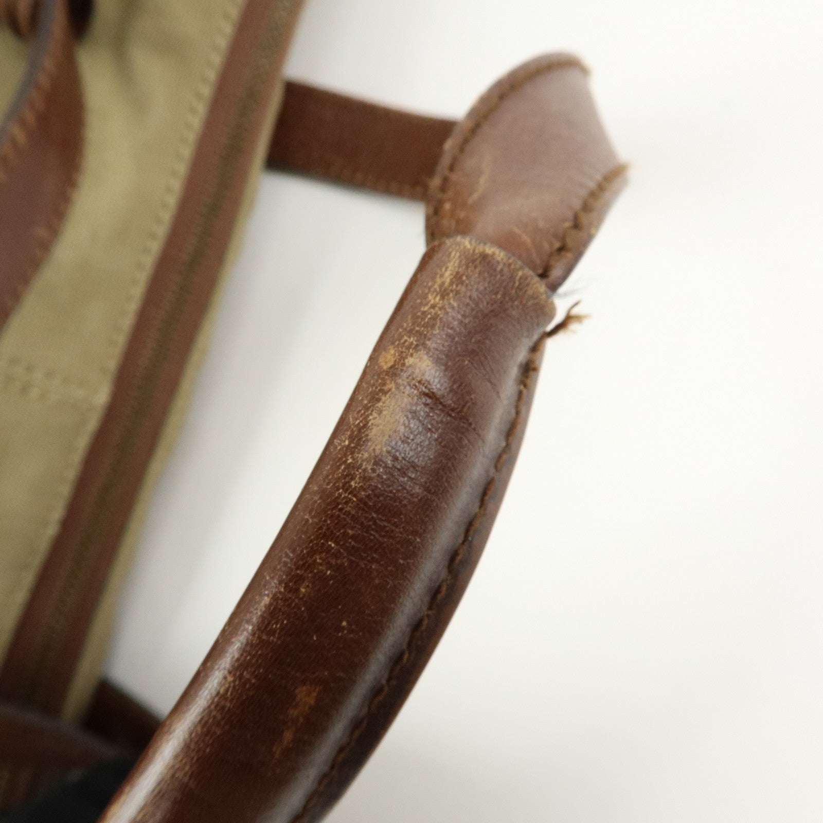 GUCCI Canvas Leather Tote Bag Hand Bag Khaki Brown 109132