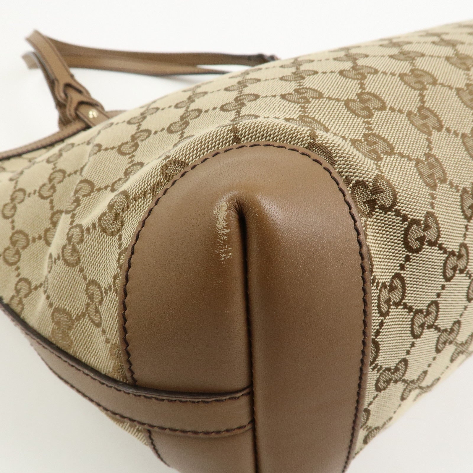 GUCCI GG Monogram Canvas Leather Tote Bag Brown 247209