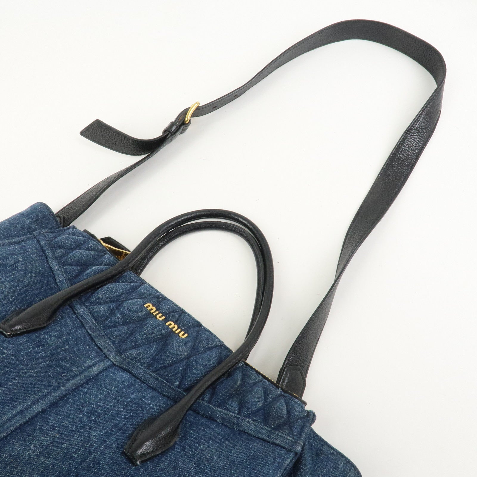 MIU MIU Biker Denim 2Way Tote Bag Hand Bag Shoulder Bag Blue RN1031