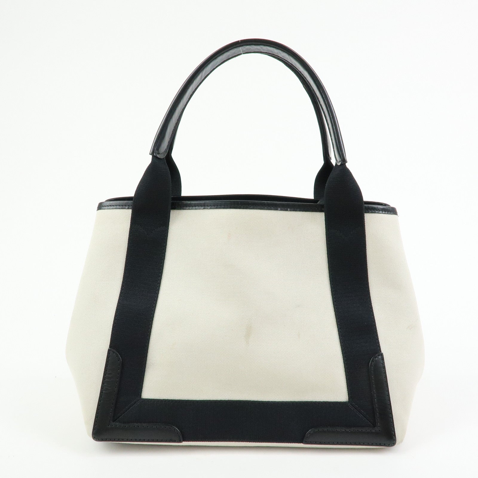 BALENCIAGA Navy Cabas Small Canvas Leather Tote Bag Ivory 339933
