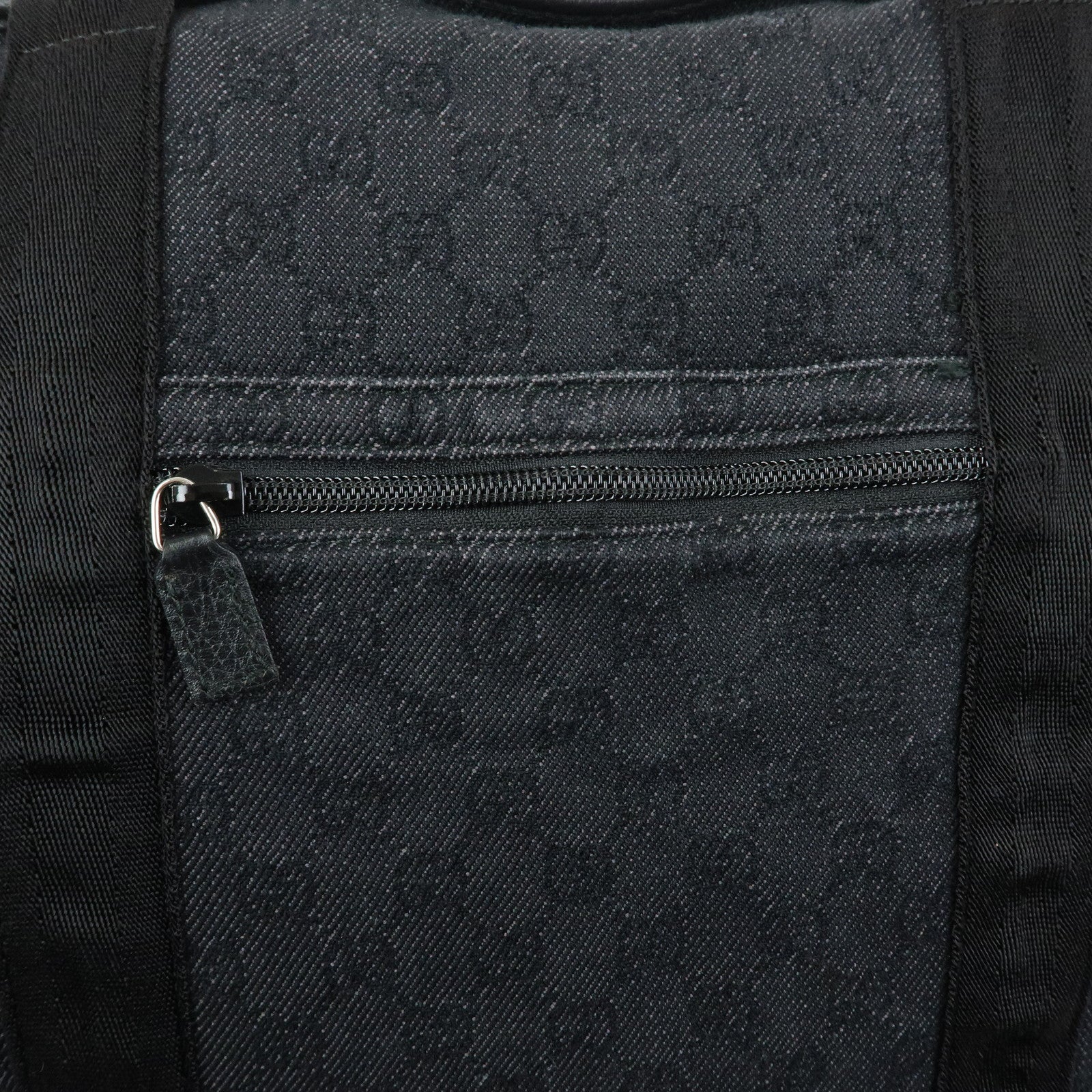 GUCCI GG Denim Leather Foldable Tote Bag Shoulder Bag Black 152232