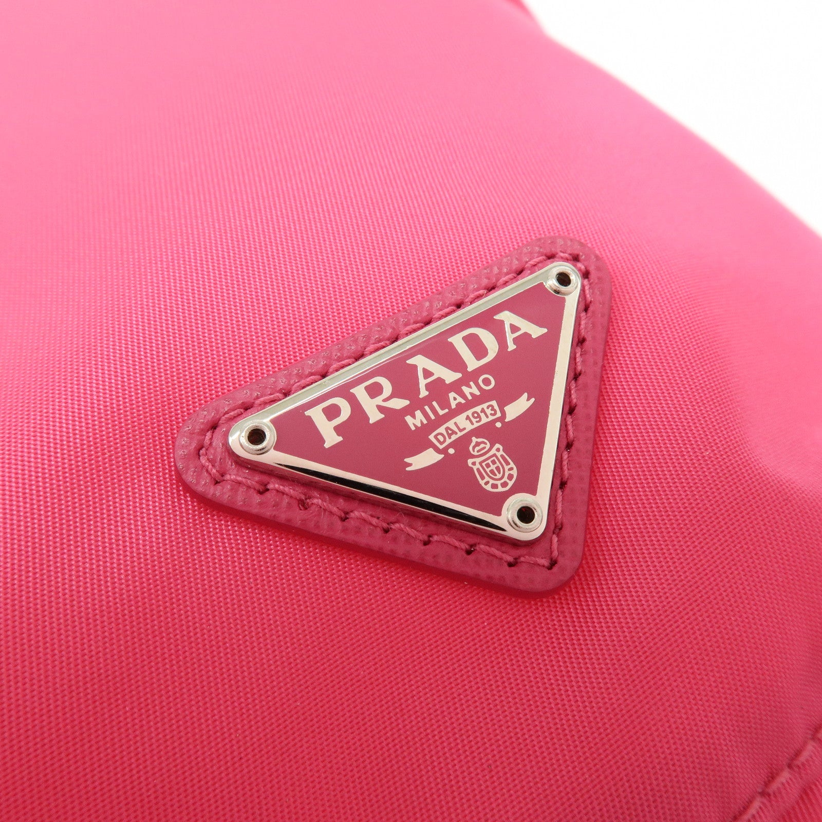 PRADA Triangle Logo Nylon Leather Drawstring Pouch Pink 1N0369