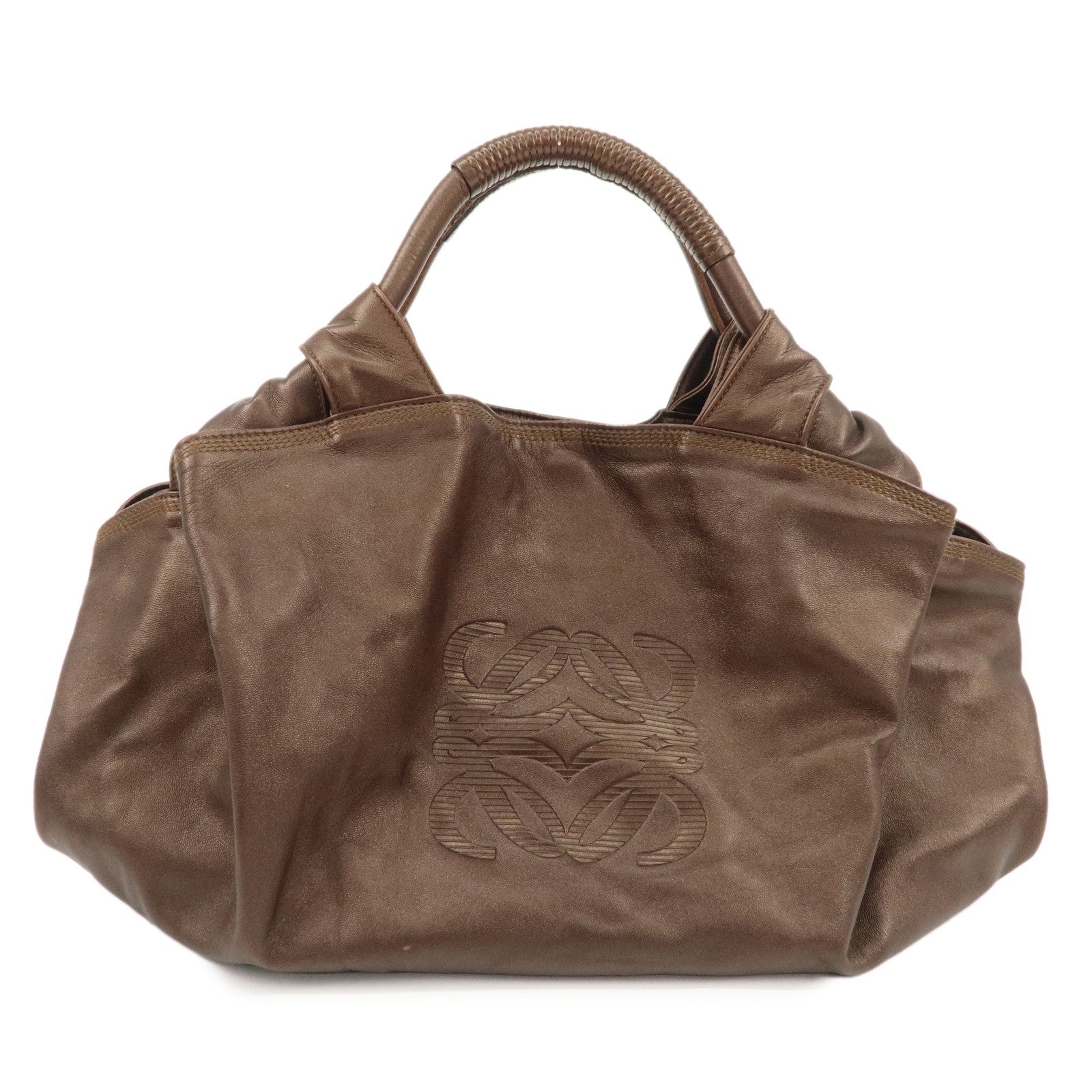 LOEWE Anagram Leather Nappa Aire Hand Bag Tote Bag Brown Used