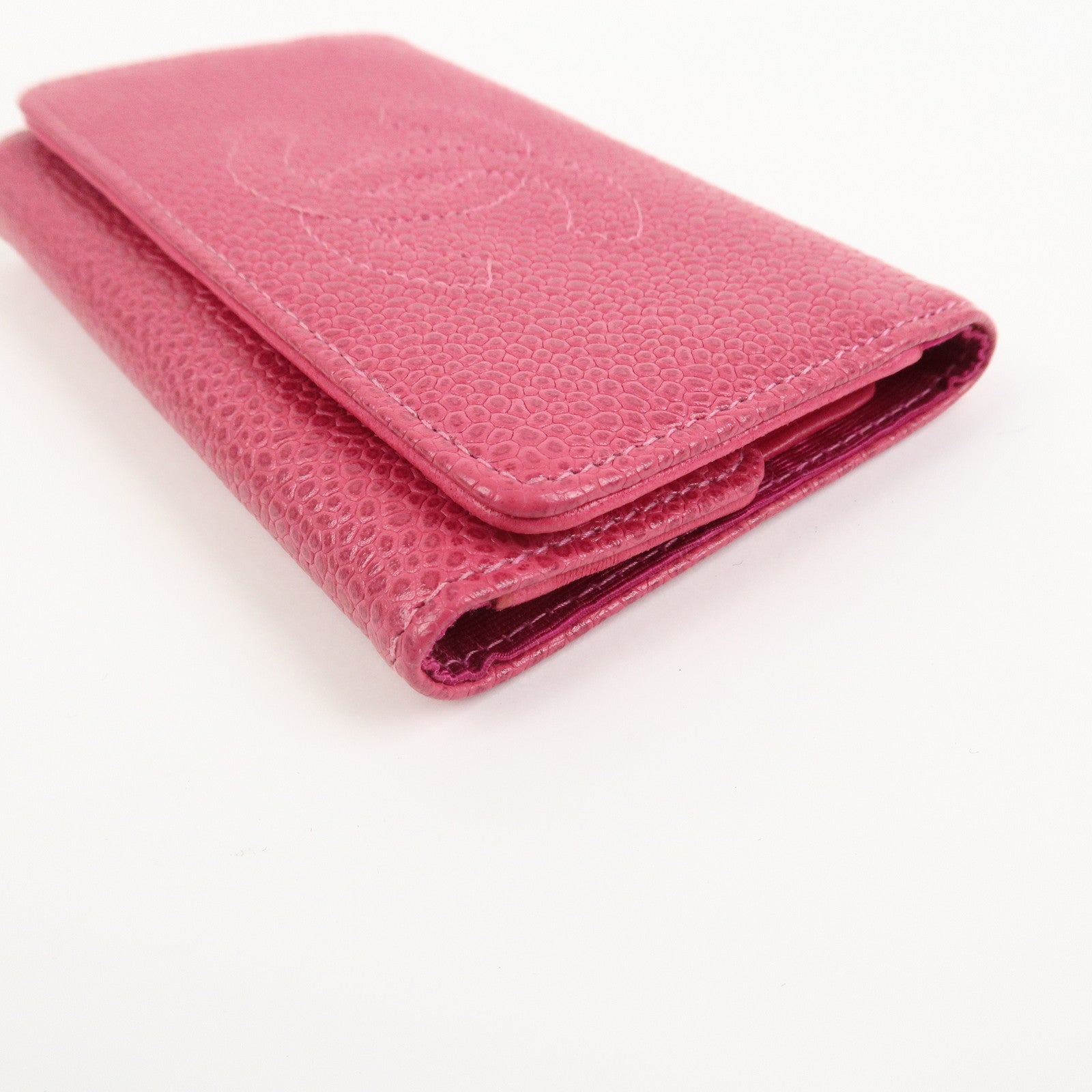 CHANEL COCO Mark Caviarskin 6 Rings Key Case Key Holder Pink A01439