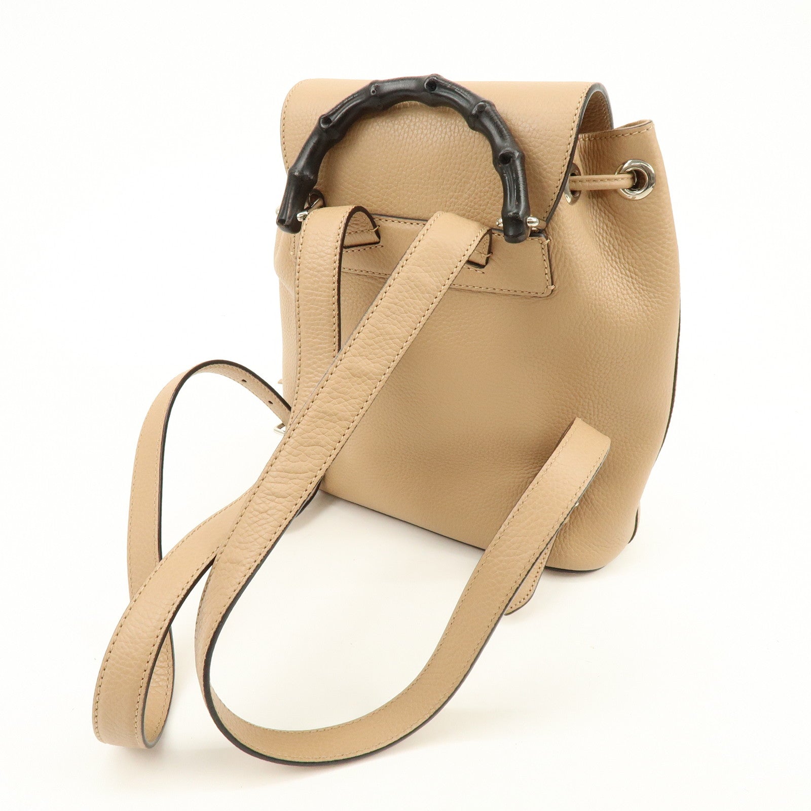 GUCCI Bamboo Tassel Leather Backpack Rucksack Beige 387149