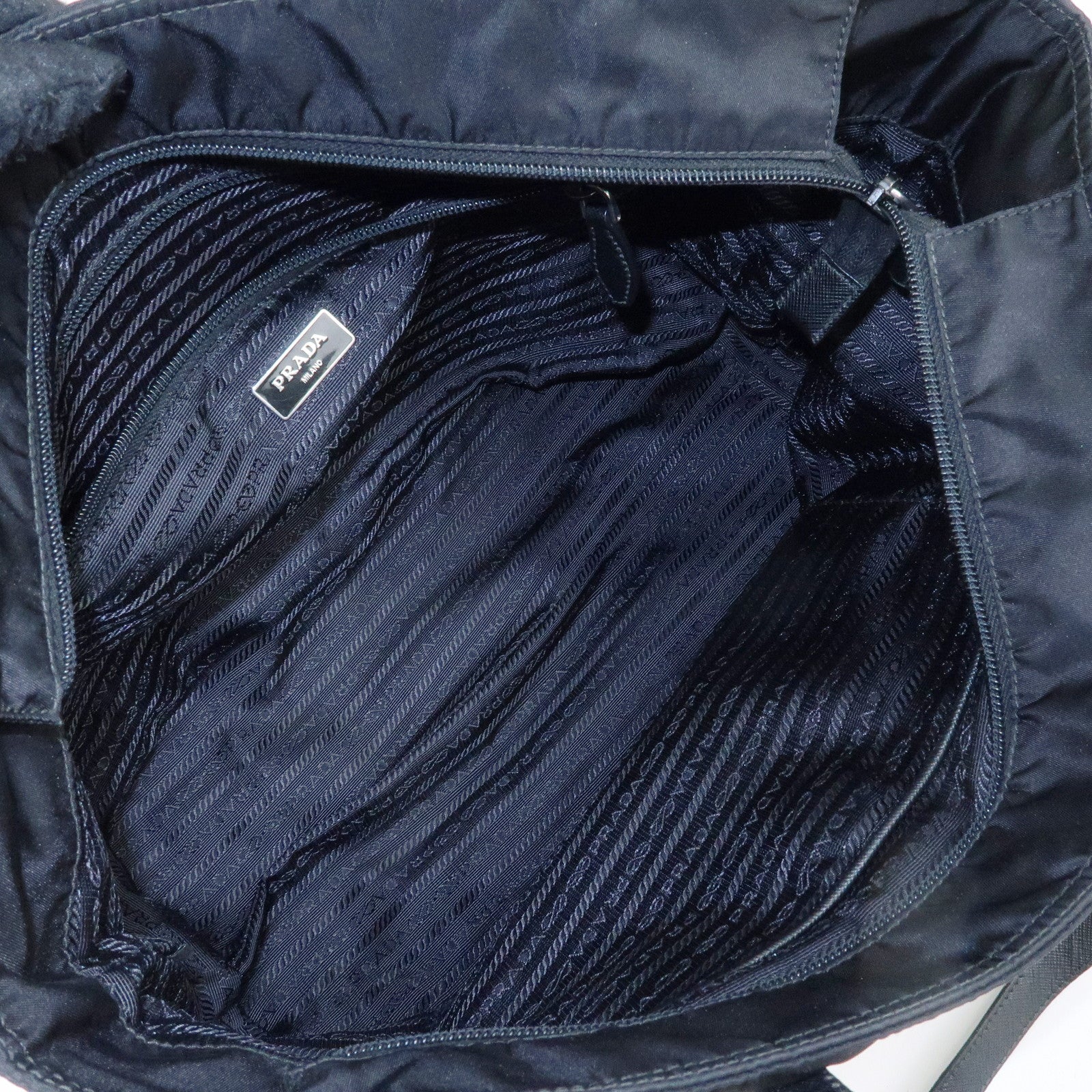 PRADA Triangle Logo Nylon Leather Tote Bag Shoulder Bag Black