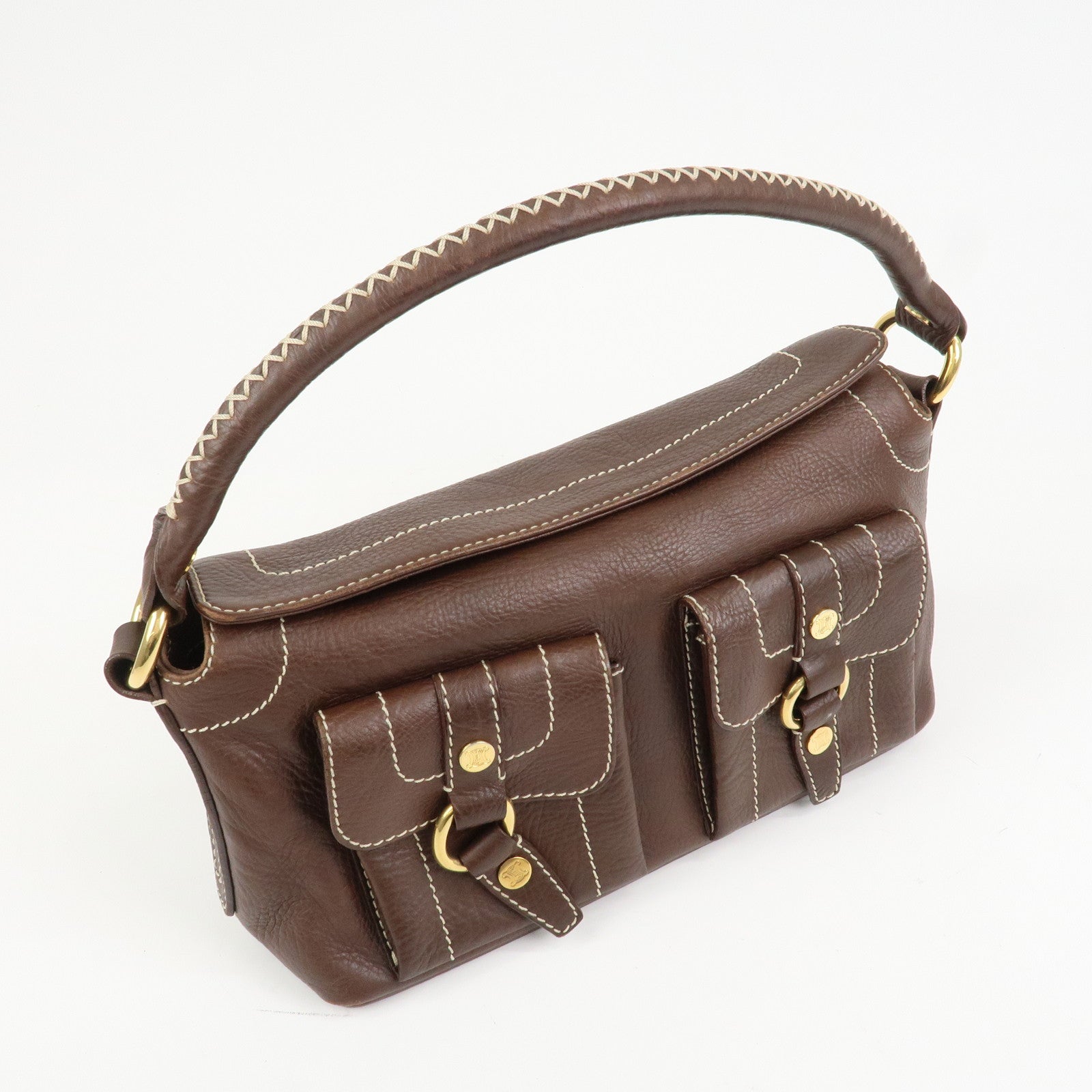 CELINE Macadam Logo Leather Hand Bag Shoulder Bag Brown