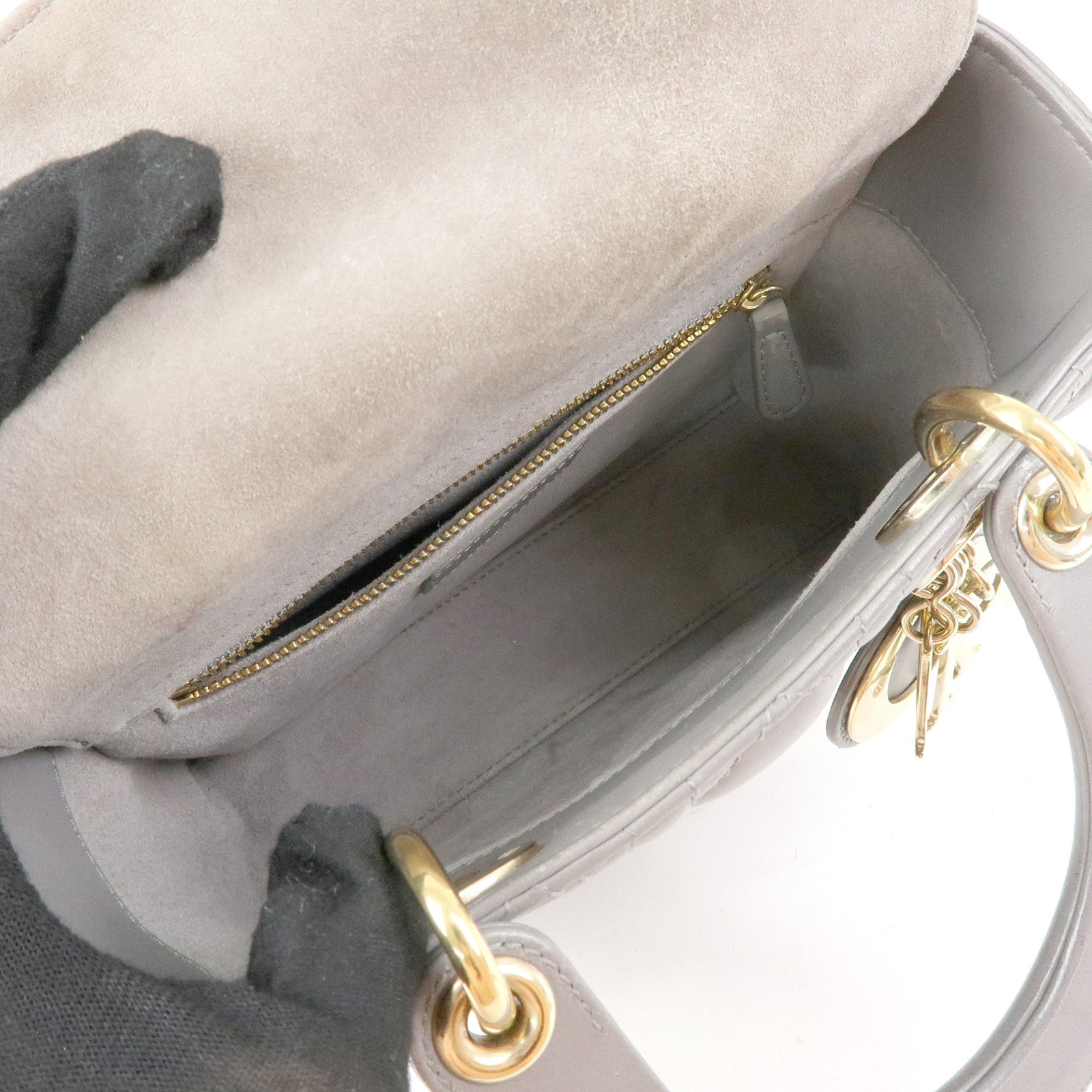 Christian Dior Lady Dior Cannage Leather 2Way Bag Hand Bag Gray