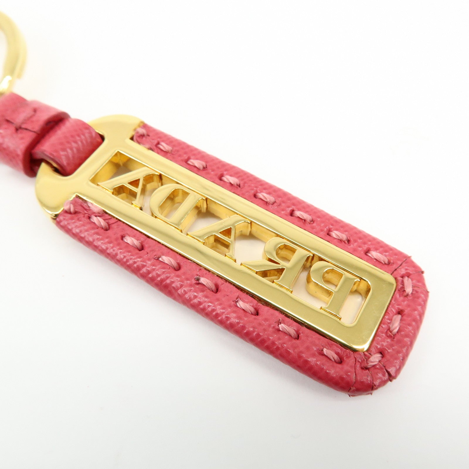 PRADA Logo Leather Metal Bag Charm Key Charm Pink Gold