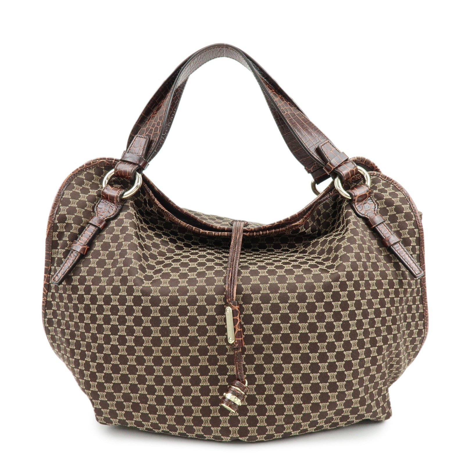 CELINE Macadam Bittersweet Canvas Embossed Leather Shoulder Bag