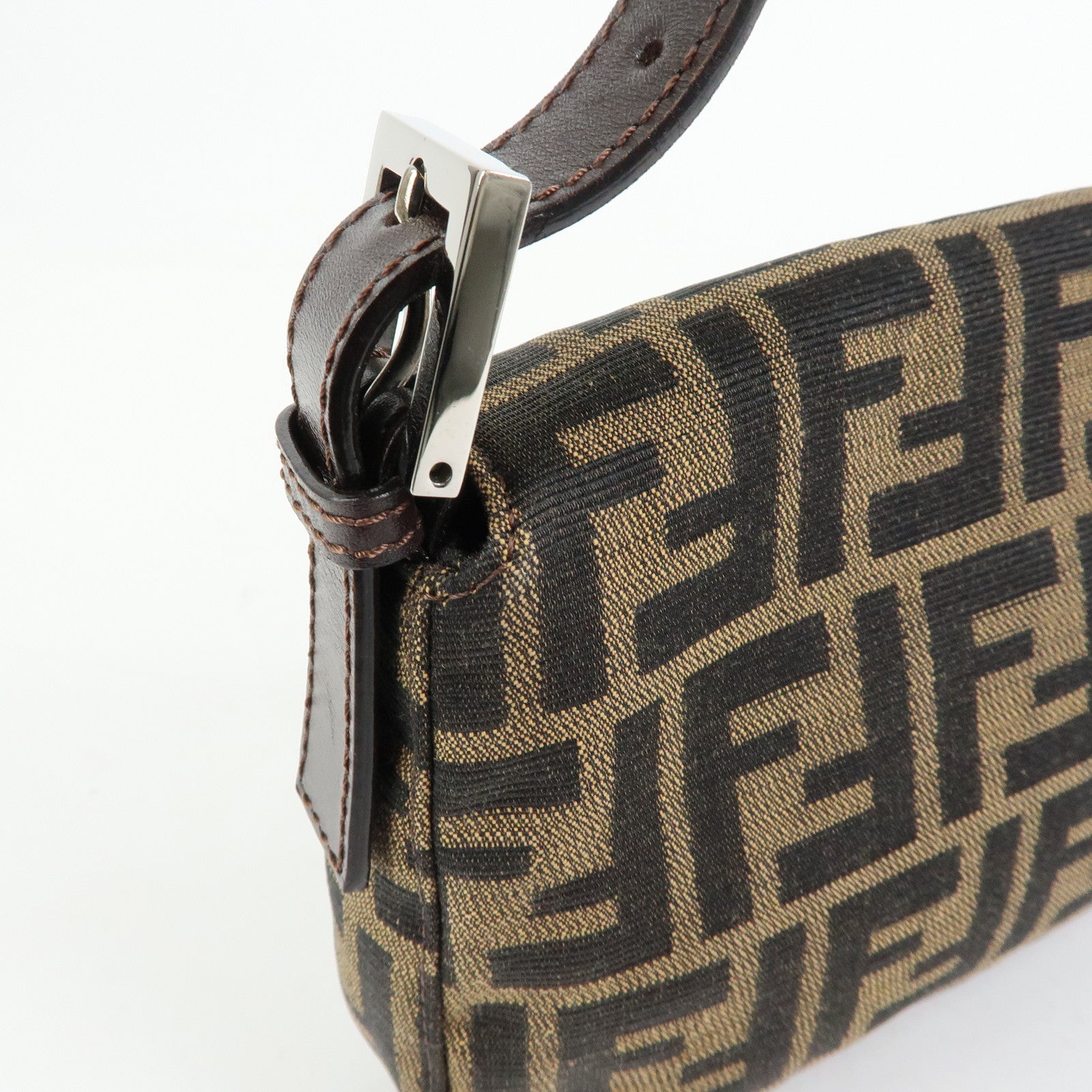 FENDI Mamma Baguette Zucca Canvas Leather Shoulder Bag Brown 26424