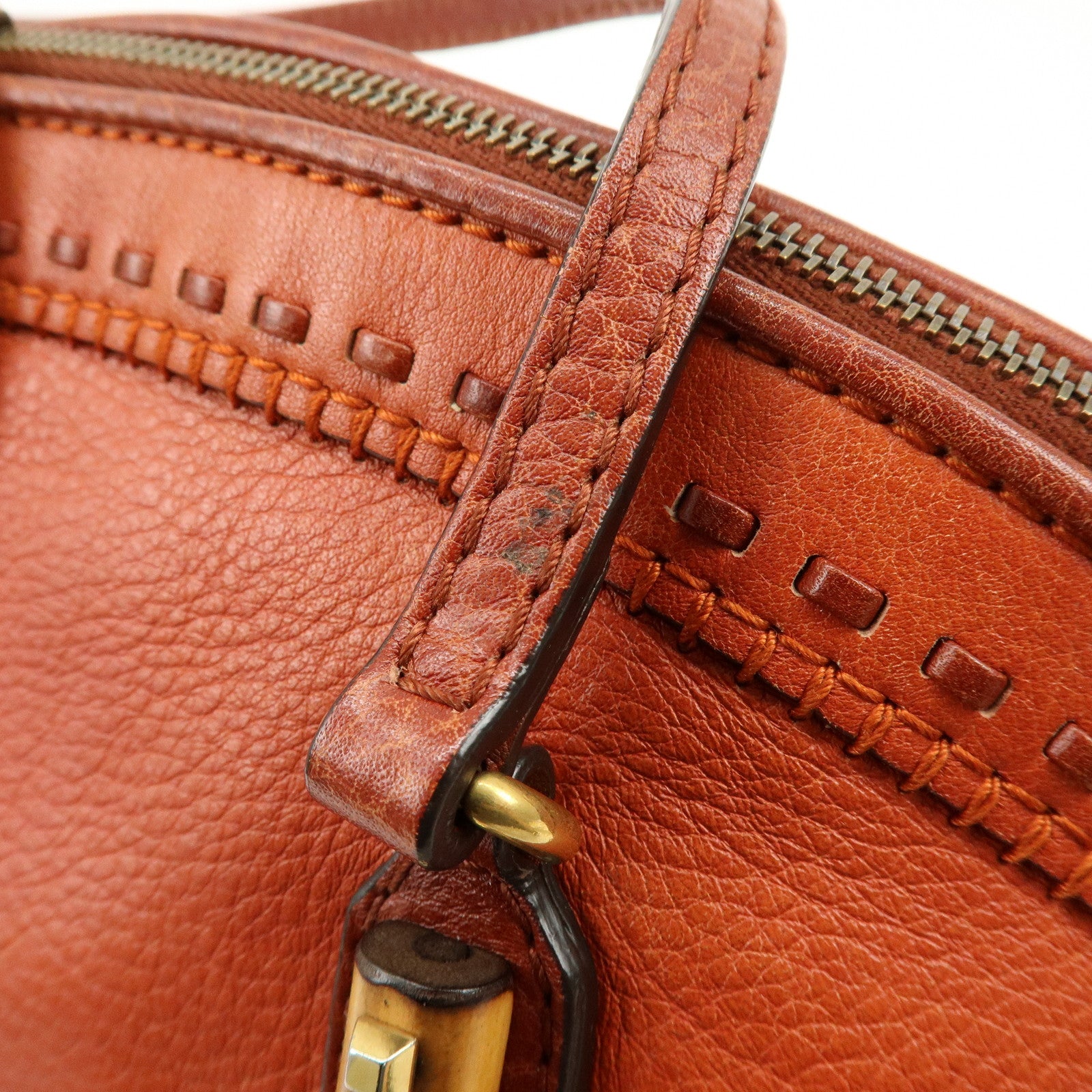 GUCCI Bamboo Laidback Crafty Leather Tote Hand Bag Orange 339002