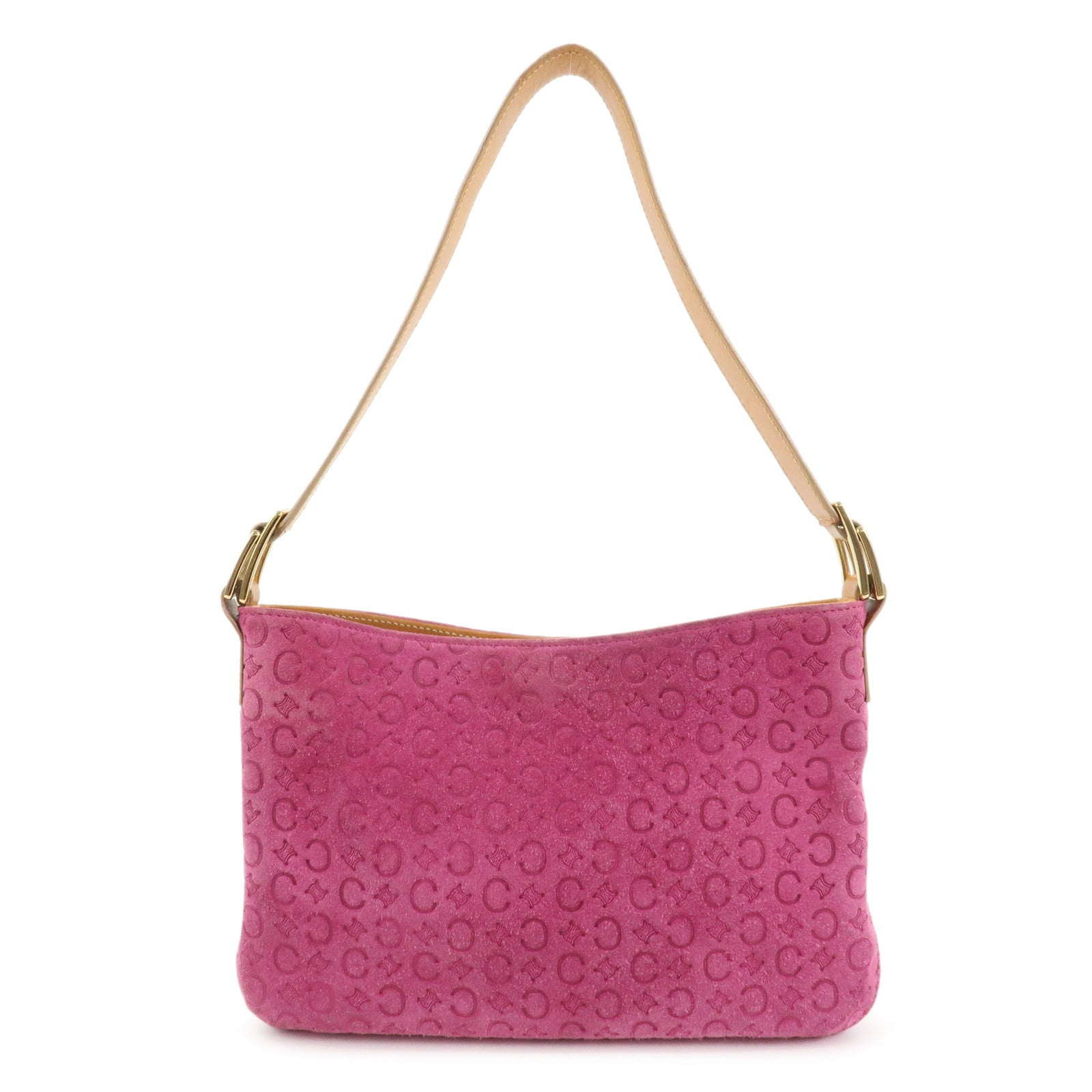 CELINE C Macadam Suede Leather Shoulder Bag Pink Light Brown