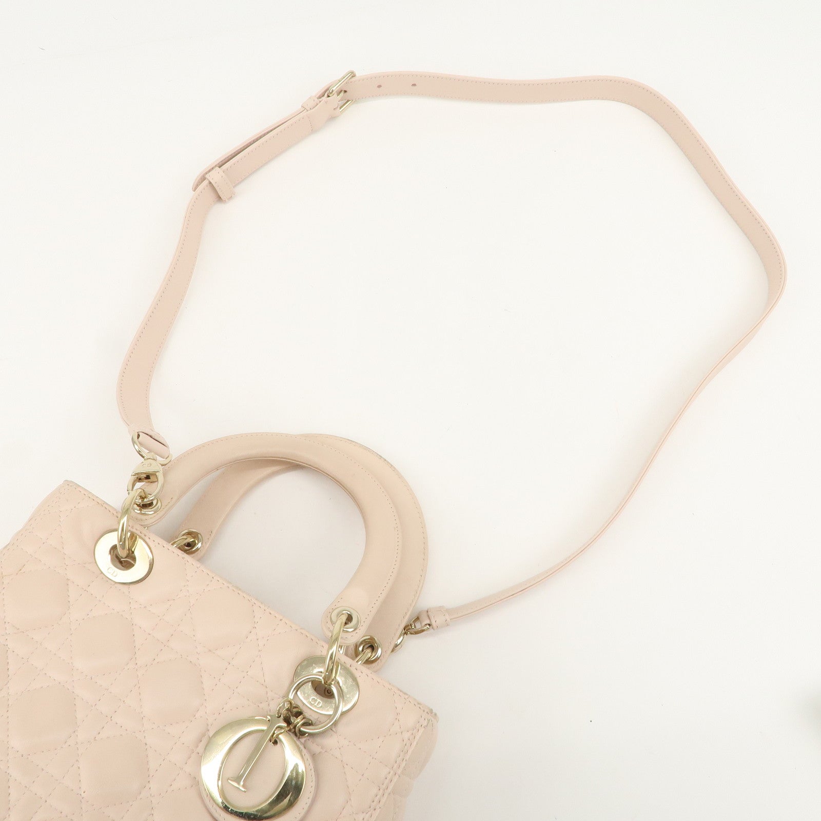 Christian Dior Cannage Leather 2Way Bag Shoulder Bag Pink Beige Used