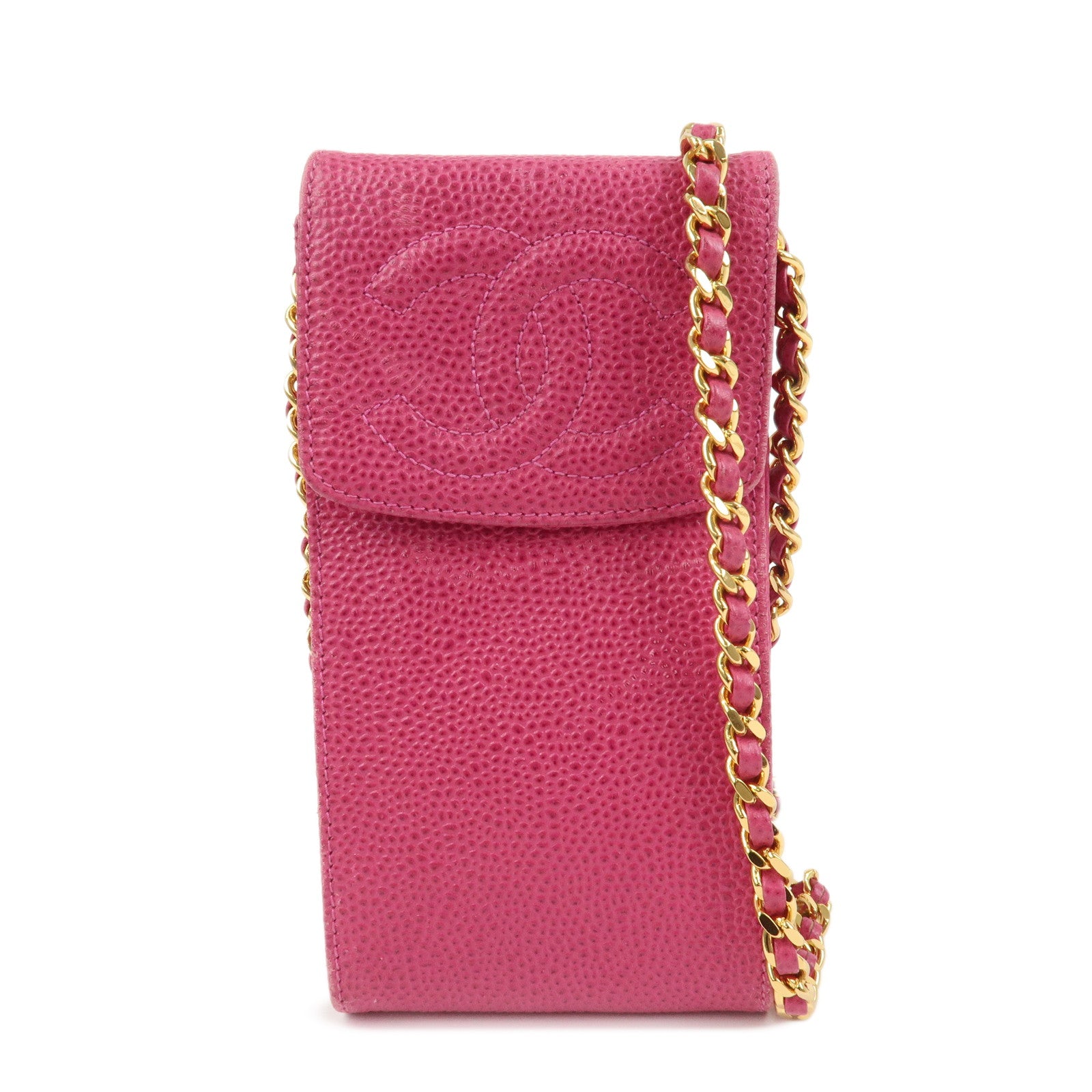CHANEL COCO Mark Caviarskin Small Shoulder Bag Phone Bag Pink Gold
