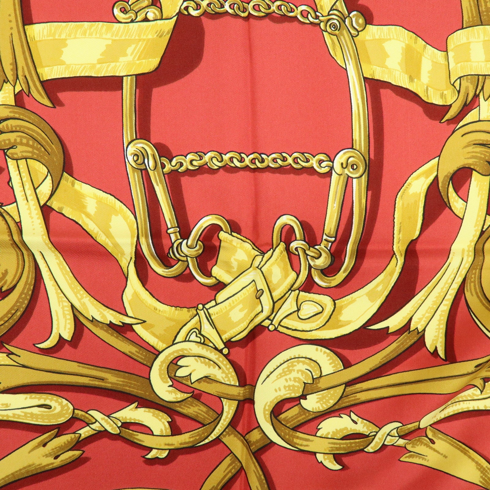 HERMES Carre 90 Silk 100% Scarf LE MORS A LA CONETABLE Red Gold