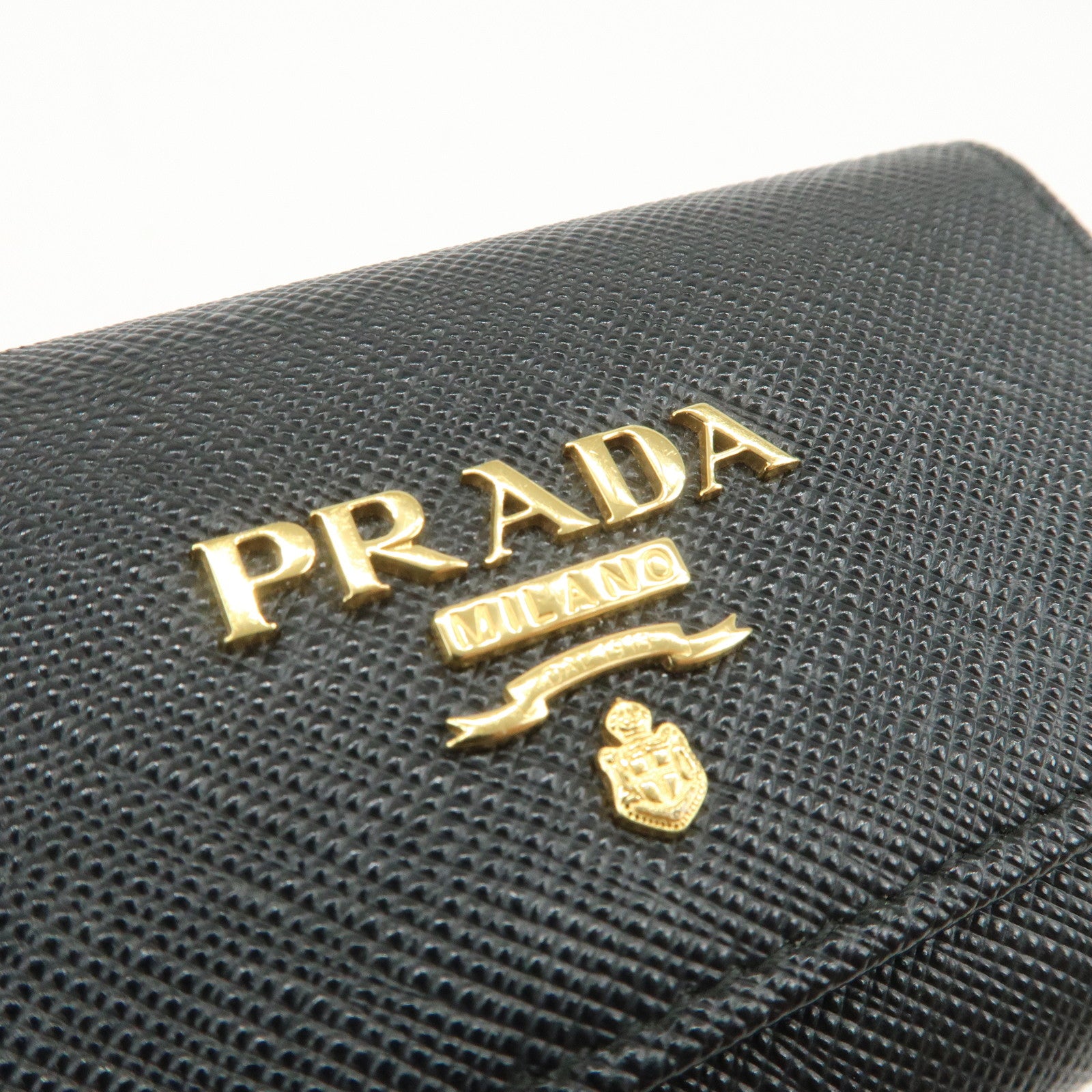 PRADA Logo Saffiano Leather 4 Rings Key Case Black 1PG004