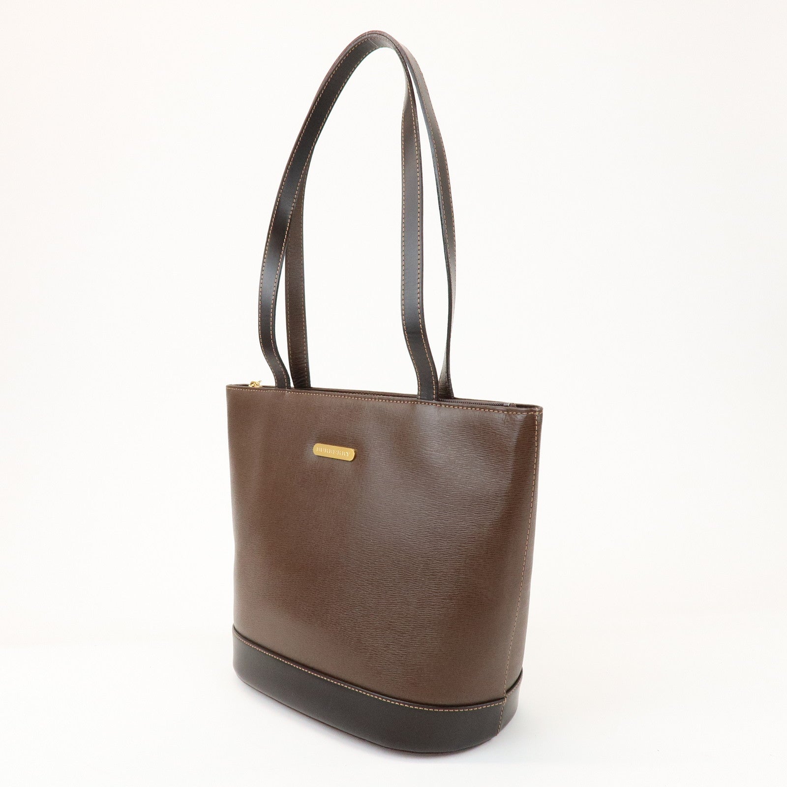 BURBERRY Logo Leather Tote Bag Shoulder Bag Brown