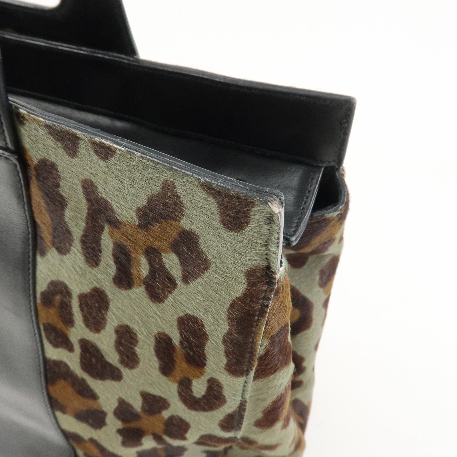 Ferragamo Gancini Unborn Calf Leather Tote Bag Shoulder Bag Leopard